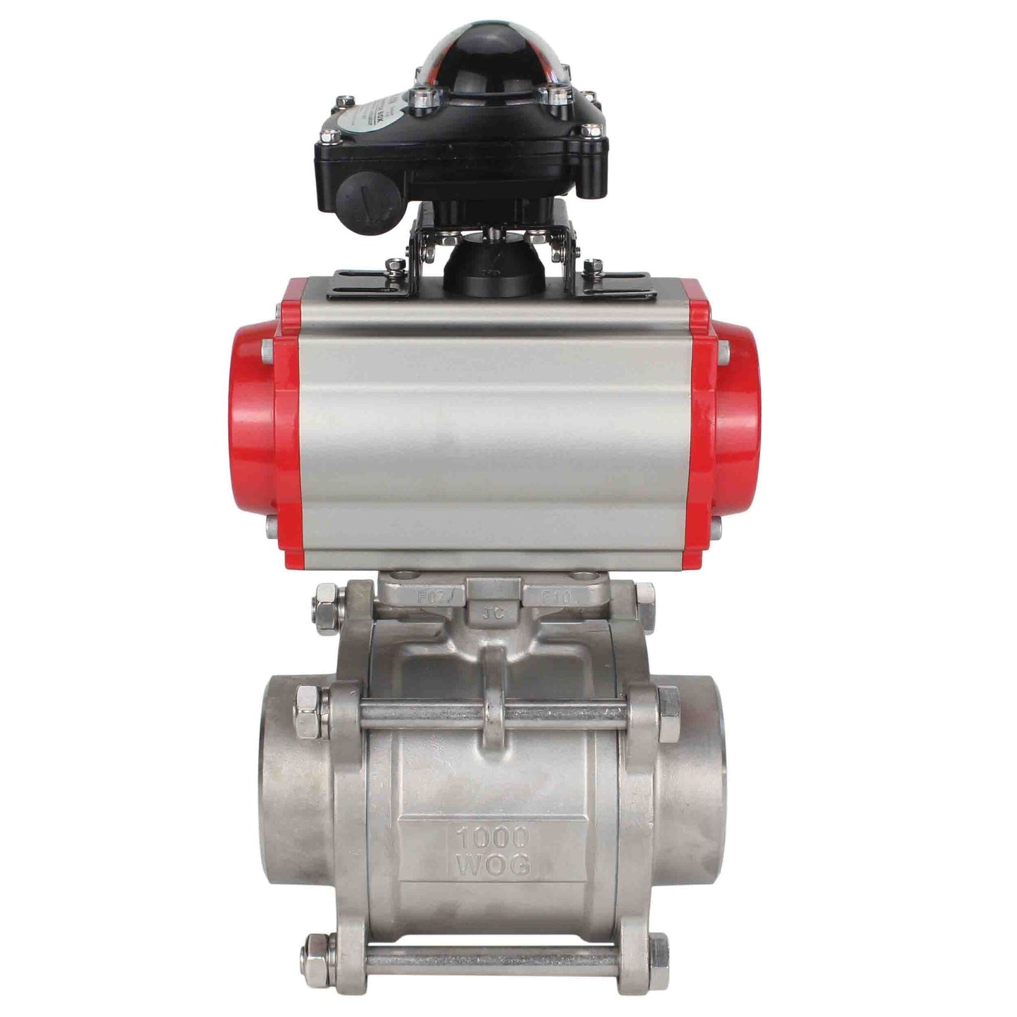 Stainless steel ball valve DNOVA kshpp-316200-sa-apl210n, body material - stainless steel AISI 316, ball material - stainless steel AISI 316, seal - PTFE, pneumatic actuator operated