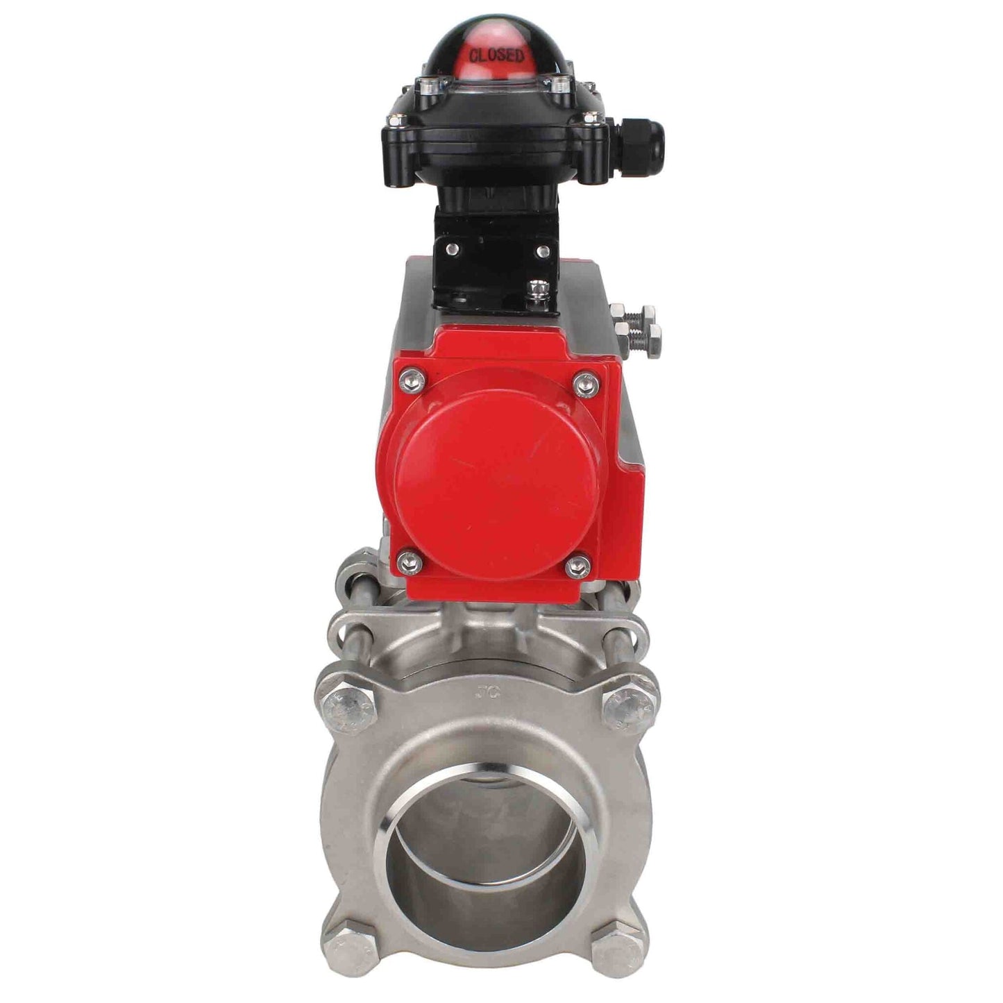 Stainless steel ball valve DNOVA kshpp-316200-sa-apl210n, body material - stainless steel AISI 316, ball material - stainless steel AISI 316, seal - PTFE, pneumatic actuator operated