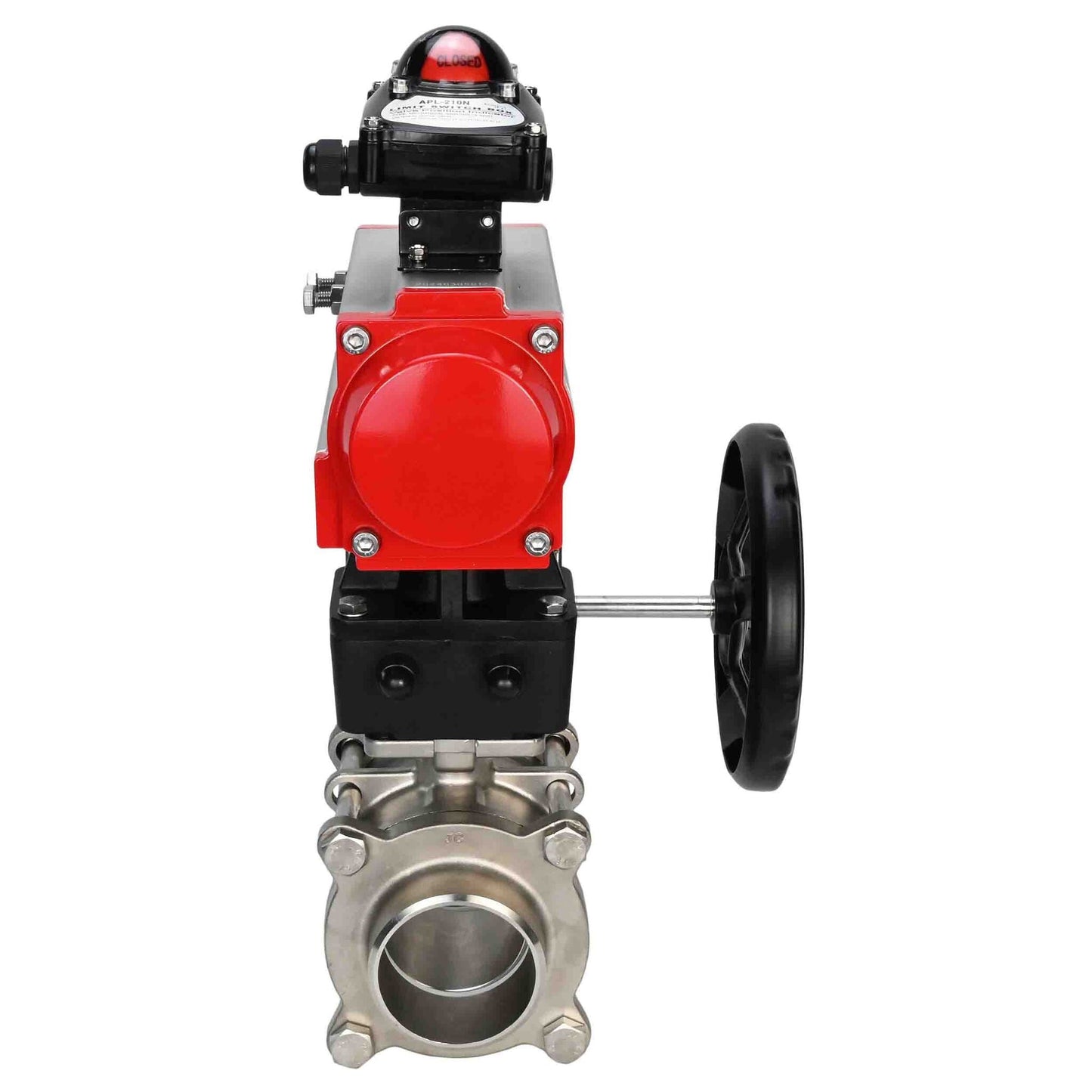 Stainless steel ball valve DNOVA kshpp-316200-da-apl210n-hdm, body material - stainless steel AISI 316, ball material - stainless steel AISI 316, seal - PTFE, pneumatic actuator operated