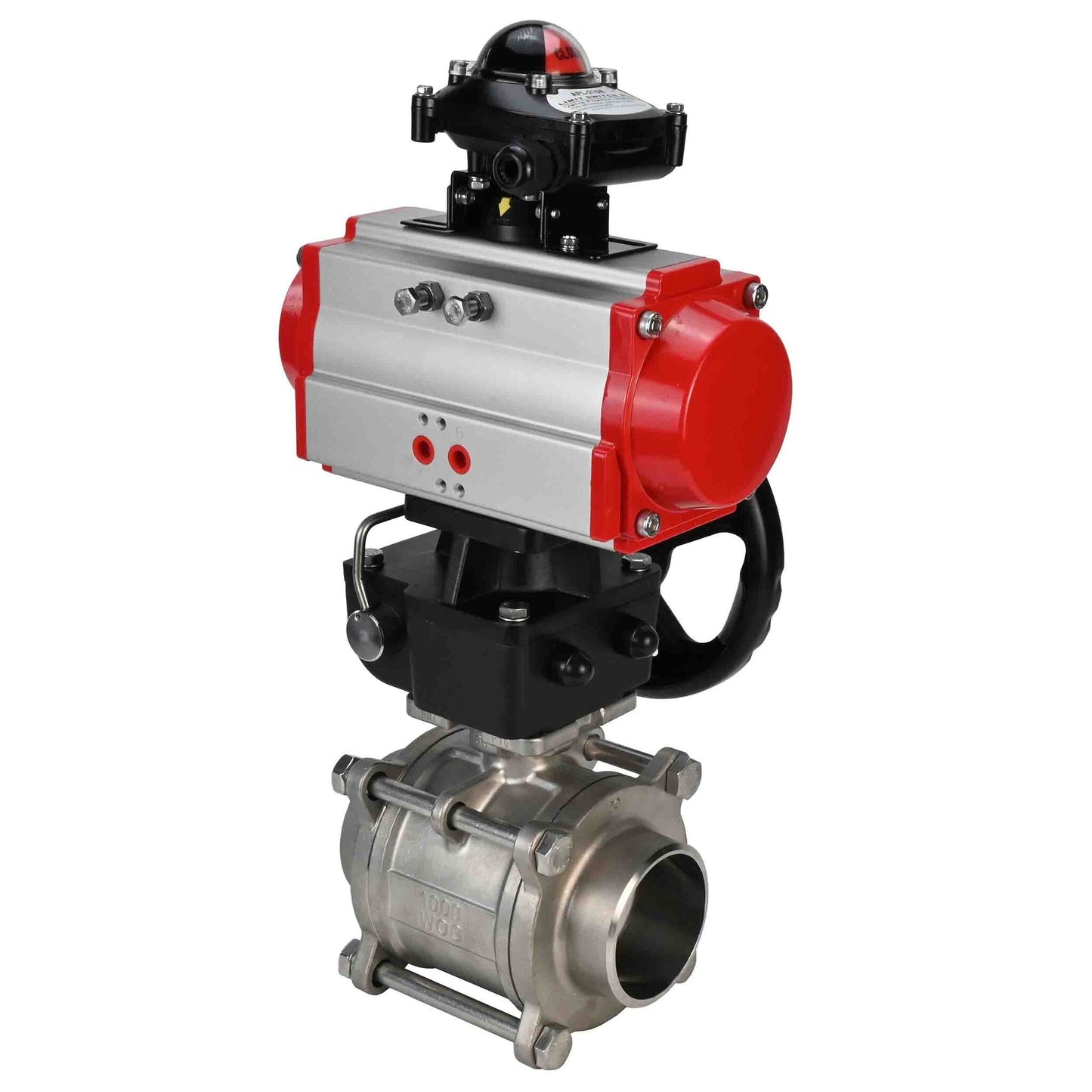 Stainless steel ball valve DNOVA kshpp-316200-da-apl210n-hdm, body material - stainless steel AISI 316, ball material - stainless steel AISI 316, seal - PTFE, pneumatic actuator operated