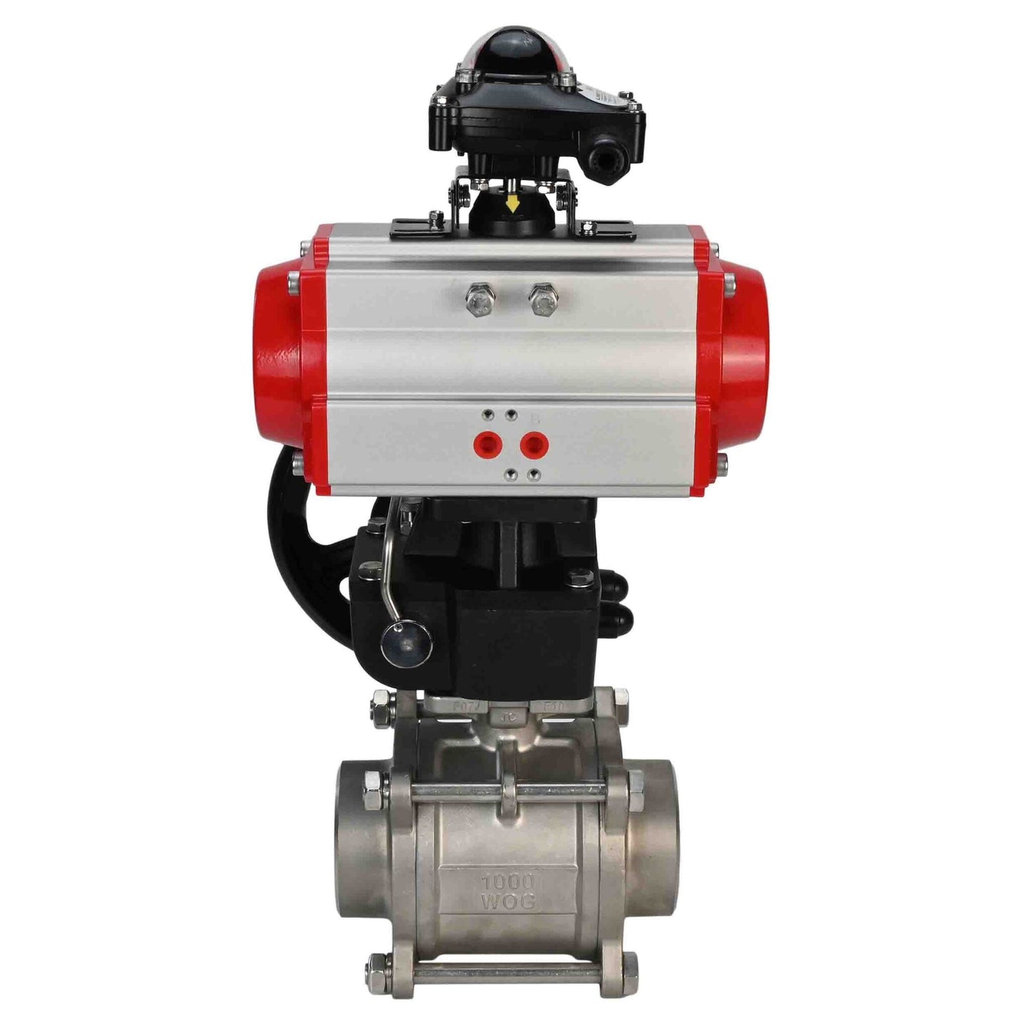 Stainless steel ball valve DNOVA kshpp-316200-da-apl210n-hdm, body material - stainless steel AISI 316, ball material - stainless steel AISI 316, seal - PTFE, pneumatic actuator operated