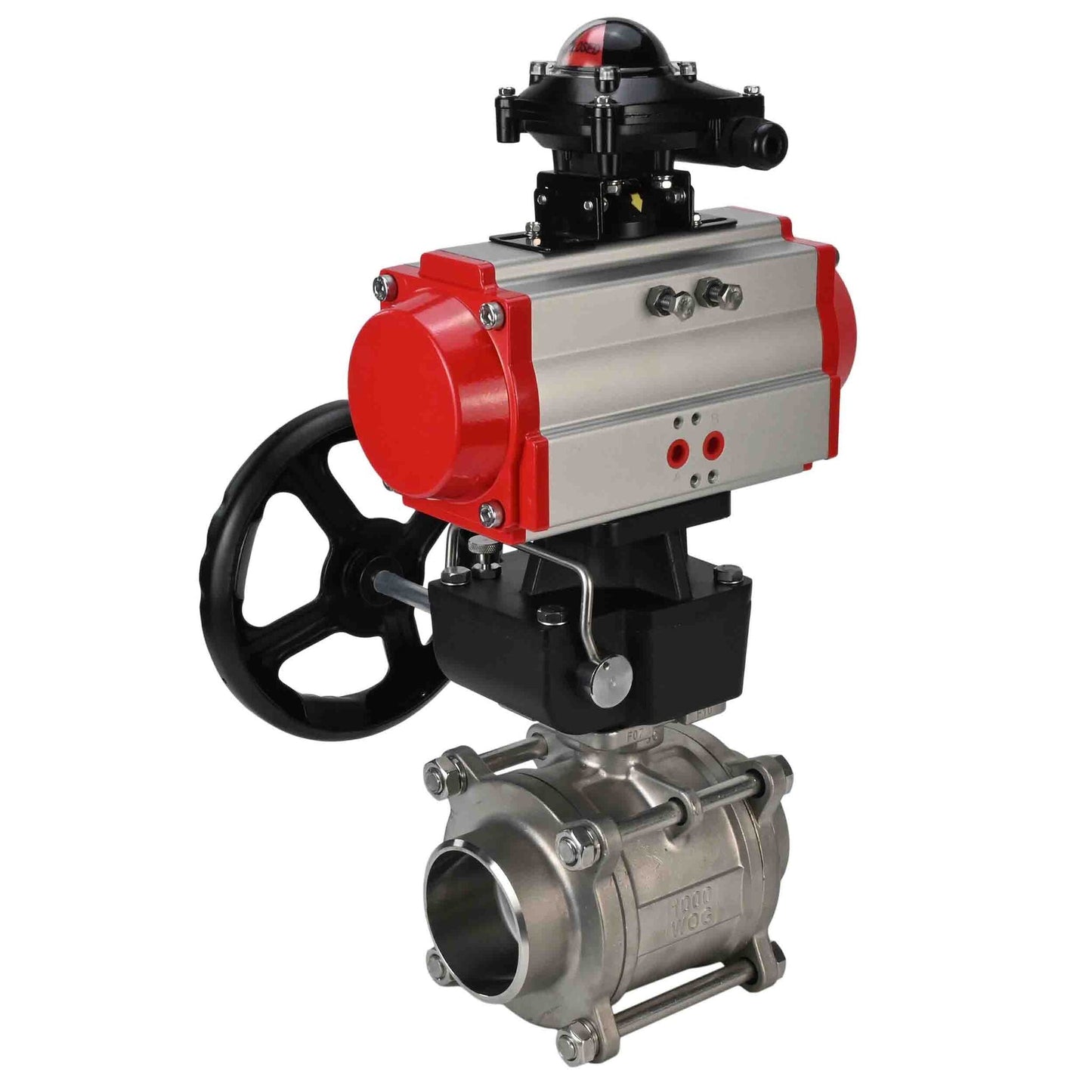 Stainless steel ball valve DNOVA kshpp-316200-da-apl210n-hdm, body material - stainless steel AISI 316, ball material - stainless steel AISI 316, seal - PTFE, pneumatic actuator operated