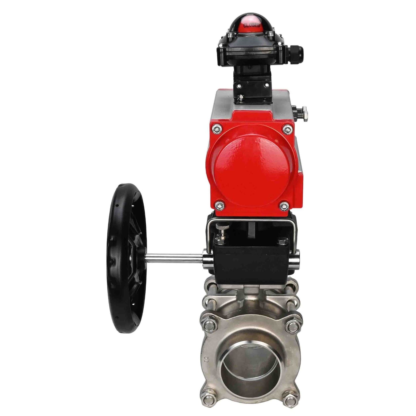Stainless steel ball valve DNOVA kshpp-316200-da-apl210n-hdm, body material - stainless steel AISI 316, ball material - stainless steel AISI 316, seal - PTFE, pneumatic actuator operated