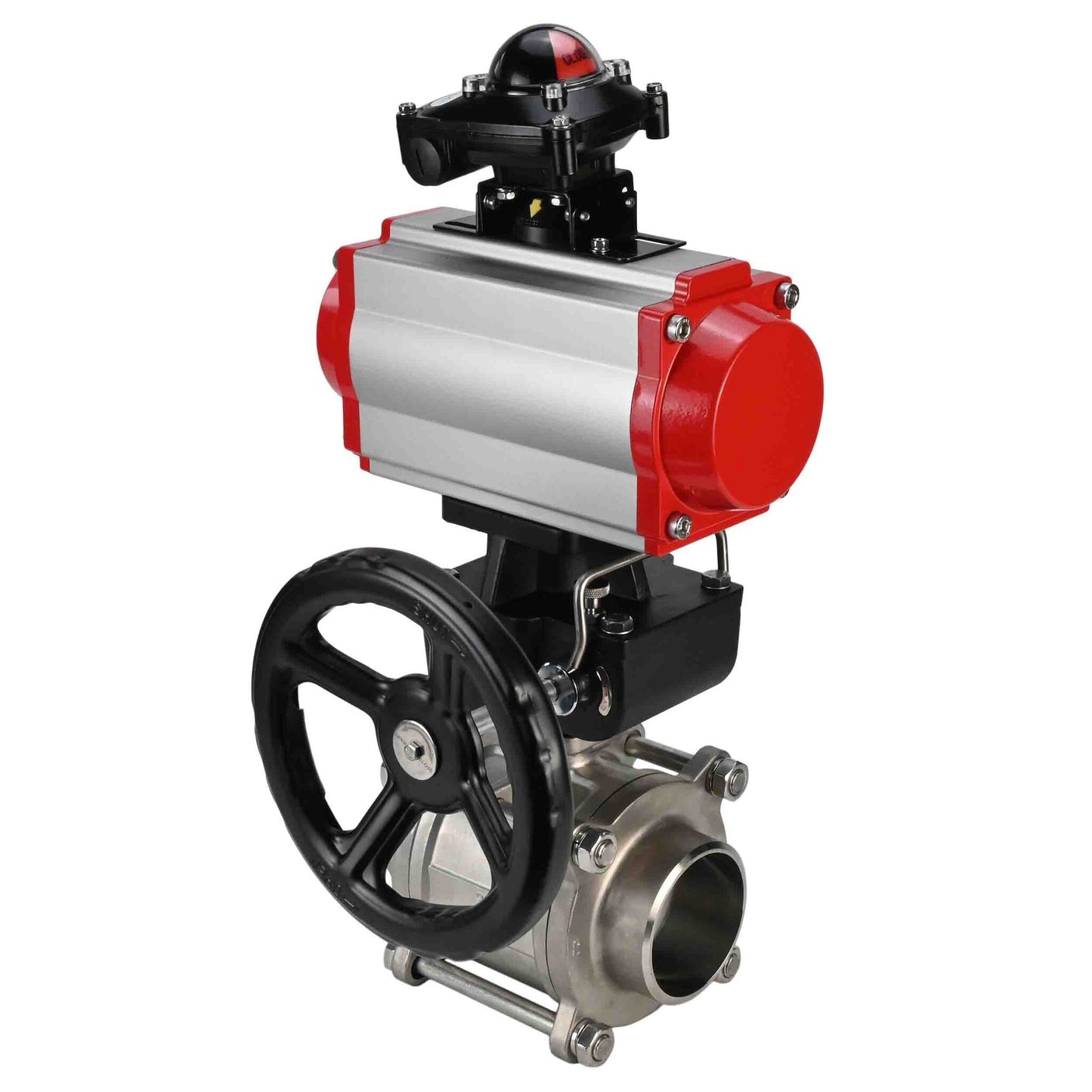Stainless steel ball valve DNOVA kshpp-316200-da-apl210n-hdm, body material - stainless steel AISI 316, ball material - stainless steel AISI 316, seal - PTFE, pneumatic actuator operated