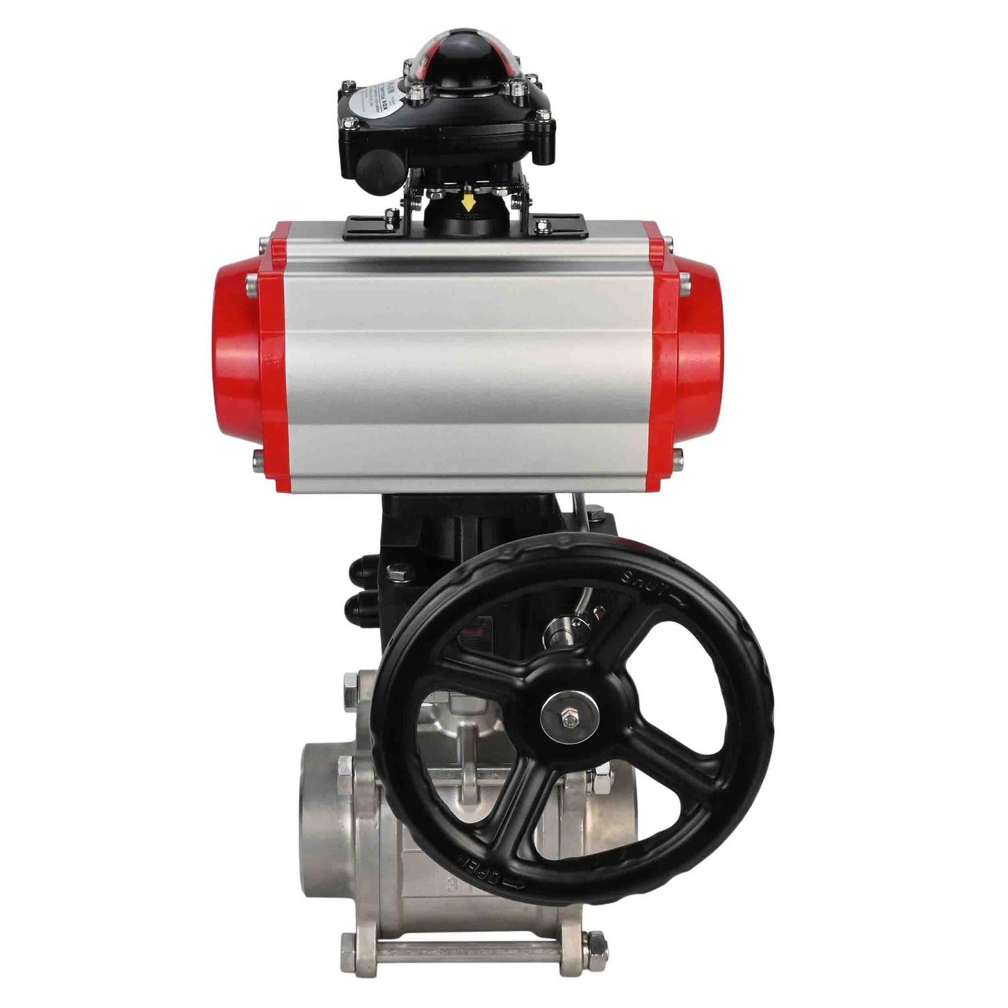 Stainless steel ball valve DNOVA kshpp-316200-da-apl210n-hdm, body material - stainless steel AISI 316, ball material - stainless steel AISI 316, seal - PTFE, pneumatic actuator operated