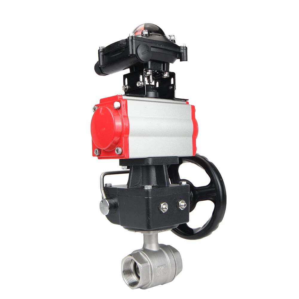 Stainless steel ball valve DNOVA BVMP.316.230-ISO 914 PSI, threaded, full port, body material - stainless steel AISI 316, with double-acting pneumatic actuator DNOVA DA, limit switch block APL-410N EX, manual override HDM
