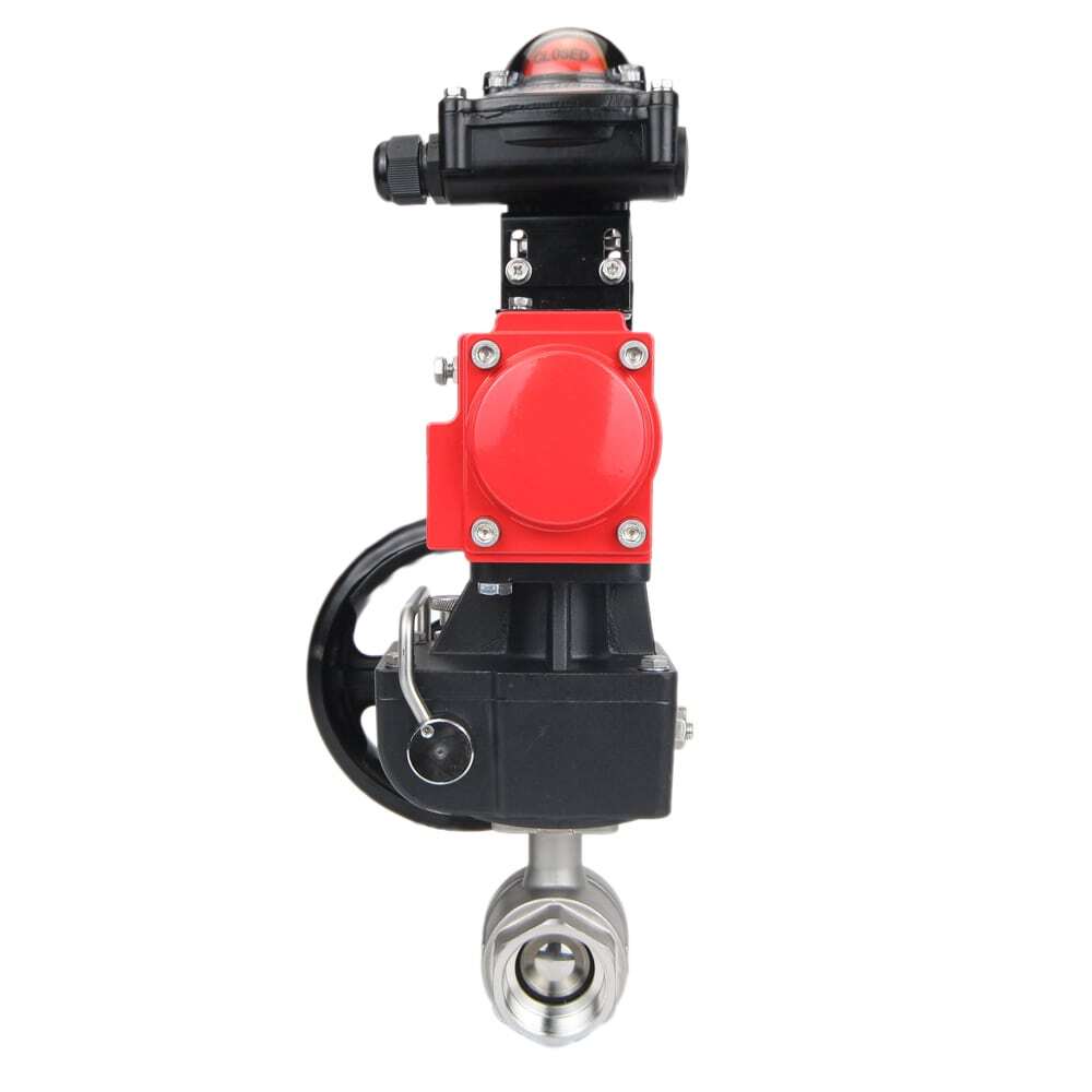 Stainless steel ball valve DNOVA BVMP.316.230-ISO 914 PSI, threaded, full port, body material - stainless steel AISI 316, with double-acting pneumatic actuator DNOVA DA, limit switch block APL-410N EX, manual override HDM