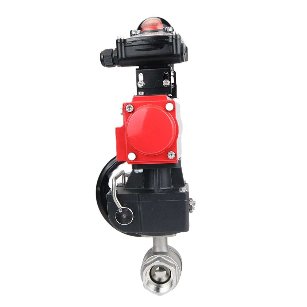 Stainless steel ball valve DNOVA BVMP.316.230-ISO 914 PSI, threaded, full port, body material - stainless steel AISI 316, with double-acting pneumatic actuator DNOVA DA, limit switch block APL-410N EX, manual override HDM