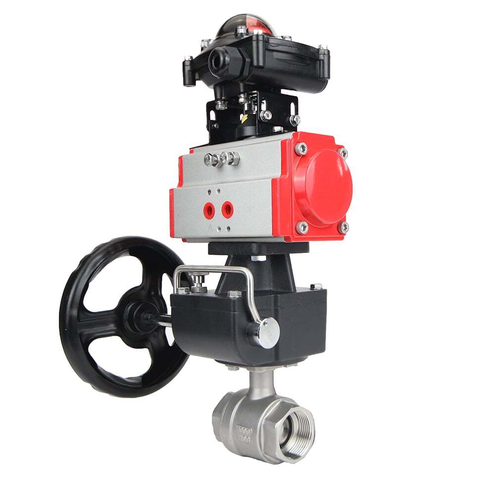 Stainless steel ball valve DNOVA BVMP.316.230-ISO 914 PSI, threaded, full port, body material - stainless steel AISI 316, with double-acting pneumatic actuator DNOVA DA, limit switch block APL-410N EX, manual override HDM