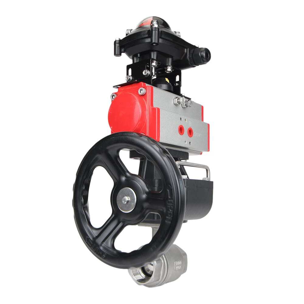 Stainless steel ball valve DNOVA BVMP.316.230-ISO 914 PSI, threaded, full port, body material - stainless steel AISI 316, with double-acting pneumatic actuator DNOVA DA, limit switch block APL-410N EX, manual override HDM