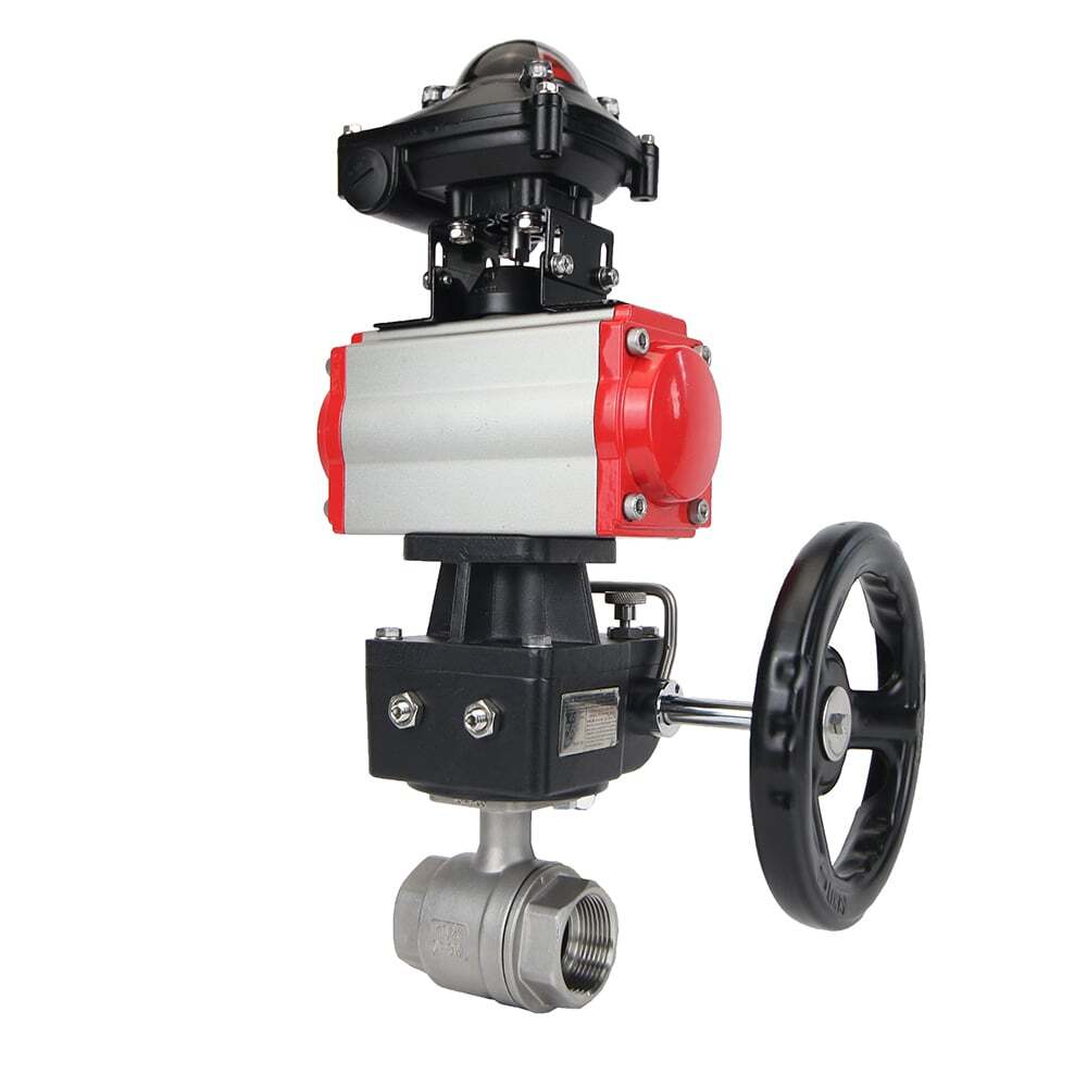 Stainless steel ball valve DNOVA BVMP.316.230-ISO 914 PSI, threaded, full port, body material - stainless steel AISI 316, with double-acting pneumatic actuator DNOVA DA, limit switch block APL-410N EX, manual override HDM