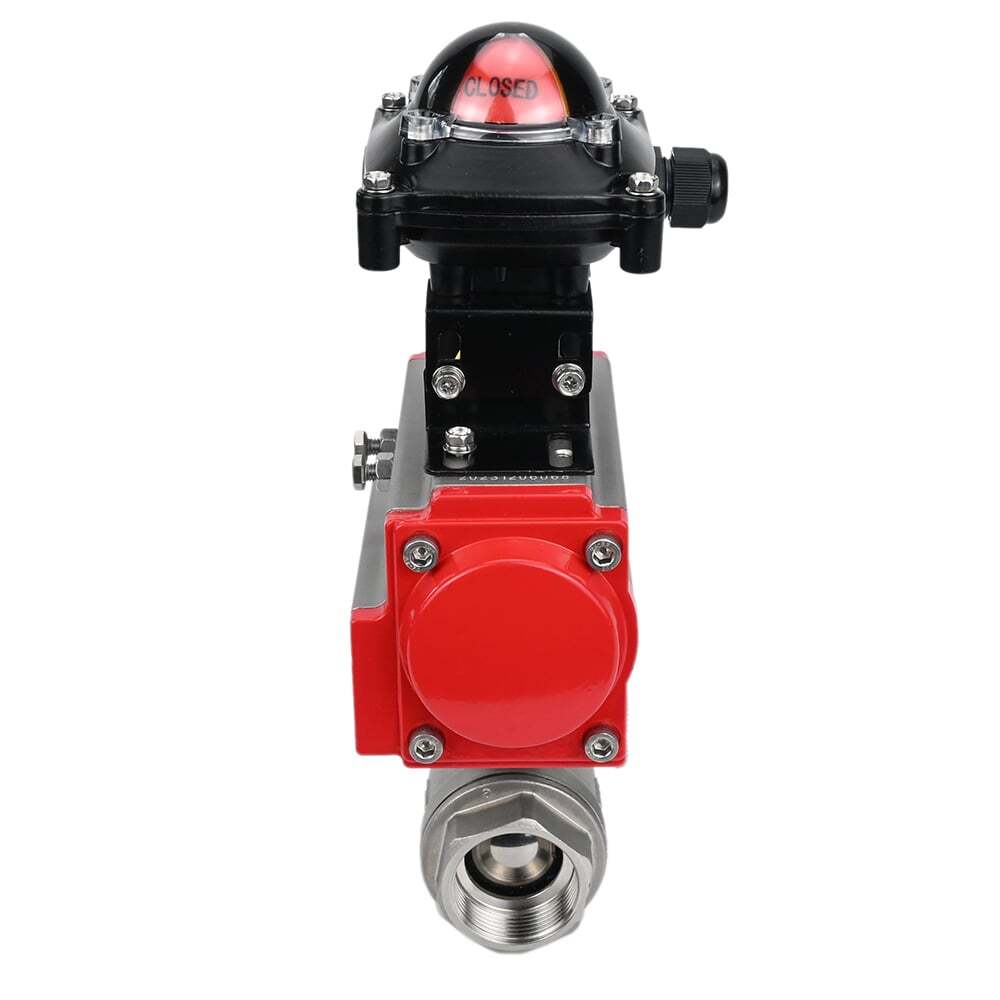 Válvula de bola de acero inoxidable DNOVA BVMP.316.230-ISO 914 PSI, roscada, paso completo, material del cuerpo - acero inoxidable AISI 316, con actuador neumático de doble efecto DNOVA DA, bloque de interruptores de final de carrera APL-410N EX