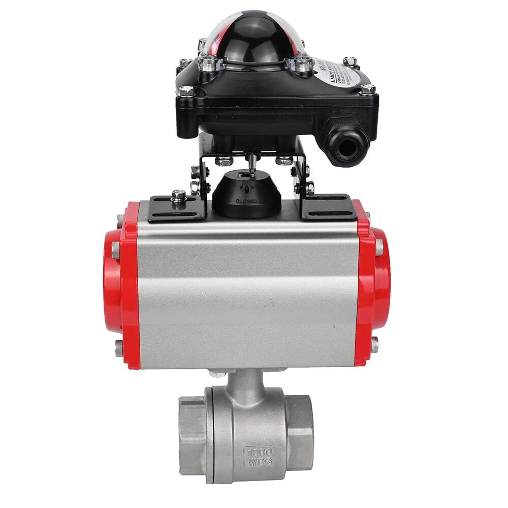 Válvula de bola de acero inoxidable DNOVA BVMP.316.230-ISO 914 PSI, roscada, paso completo, material del cuerpo - acero inoxidable AISI 316, con actuador neumático de doble efecto DNOVA DA, bloque de interruptores de final de carrera APL-410N EX