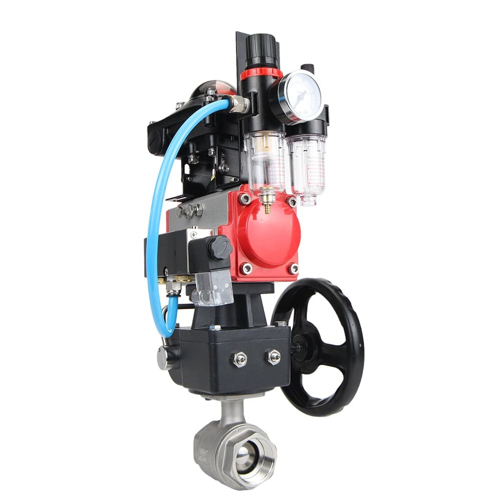 Válvula de bola de acero inoxidable DNOVA kshmp316-DNOVA-da-4m310-24-apl210n-hdm-afc2000, material del cuerpo: acero inoxidable AISI 316, material de la bola: acero inoxidable AISI 316, junta: PTFE, accionamiento neumático.