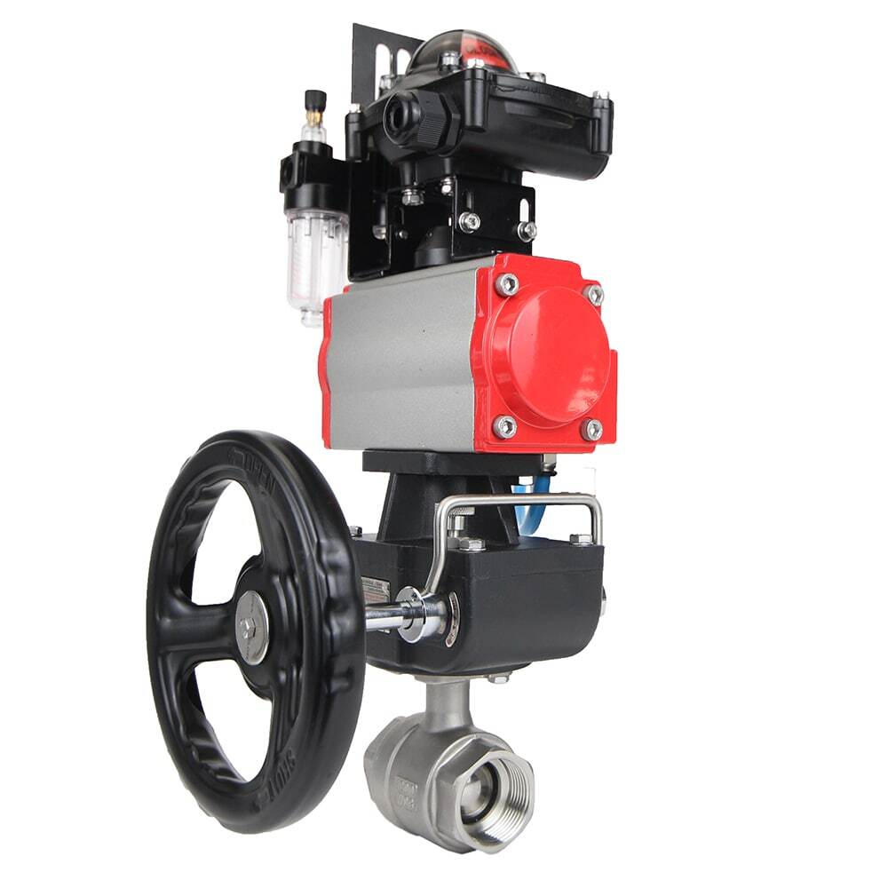 Stainless steel ball valve DNOVA BVMP.316.230-ISO 914 PSI, threaded, full port, body material - stainless steel AISI 316, with double-acting pneumatic actuator DNOVA DA, pneumatic distributor 4M310-08 24V, limit switch block APL-410N EX, manual