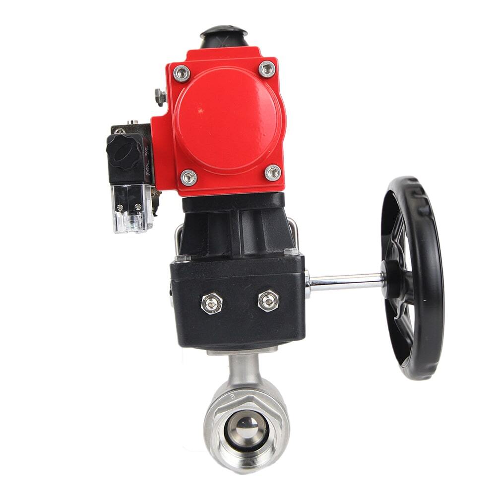 Válvula de bola de acero inoxidable DNOVA kshmp316-DNOVA-da-4m310-24-hdm, material del cuerpo: acero inoxidable AISI 316, material de la bola: acero inoxidable AISI 316, junta: PTFE, accionamiento neumático.
