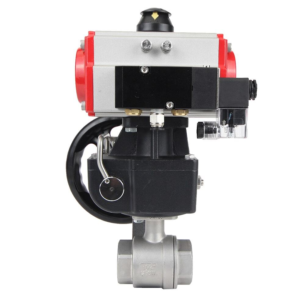 Válvula de bola de acero inoxidable DNOVA kshmp316-DNOVA-da-4m310-24-hdm, material del cuerpo: acero inoxidable AISI 316, material de la bola: acero inoxidable AISI 316, junta: PTFE, accionamiento neumático.
