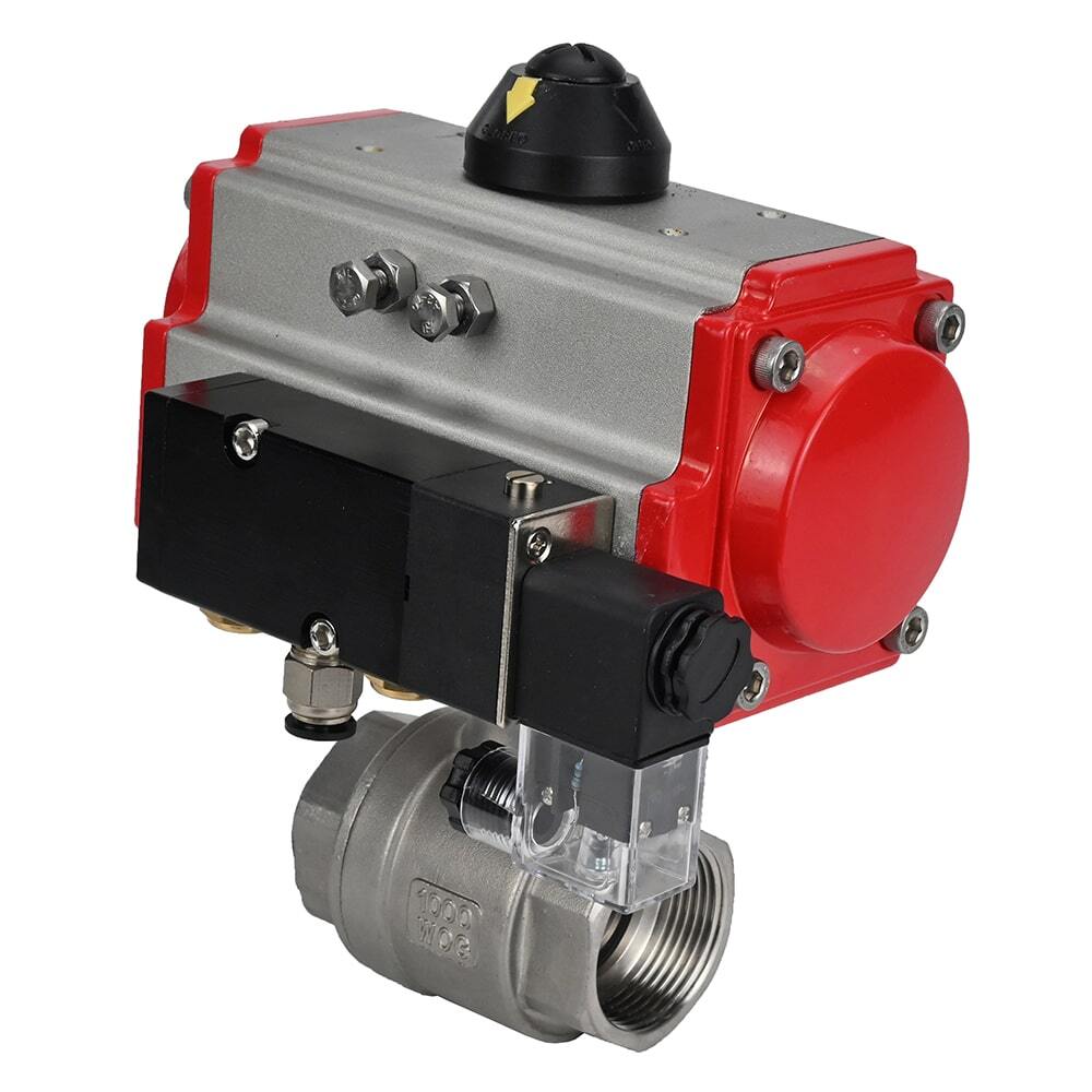 Stainless steel ball valve DNOVA kshmp316-DNOVA-sa-4m310-110/220v, body material - stainless steel AISI 316, ball material - stainless steel AISI 316, seal - PTFE, pneumatic actuator operated