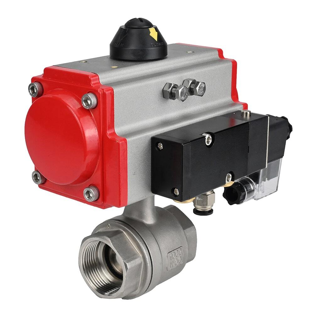 Stainless steel ball valve DNOVA kshmp316-DNOVA-sa-4m310-110/220v, body material - stainless steel AISI 316, ball material - stainless steel AISI 316, seal - PTFE, pneumatic actuator operated