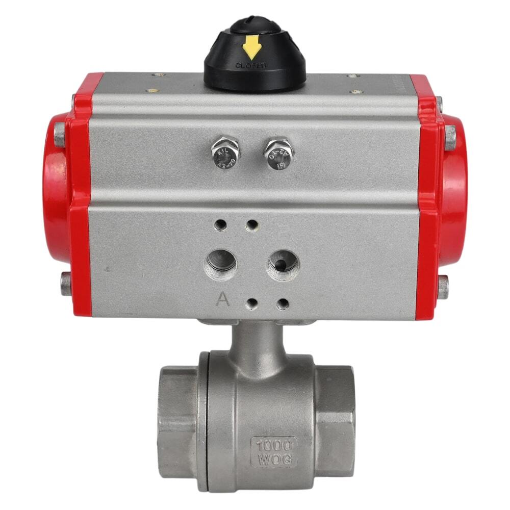 Stainless steel ball valve DNOVA kshmp316-DNOVA-sa, body material - stainless steel AISI 316, ball material - stainless steel AISI 316, seal - PTFE, pneumatic actuator operated