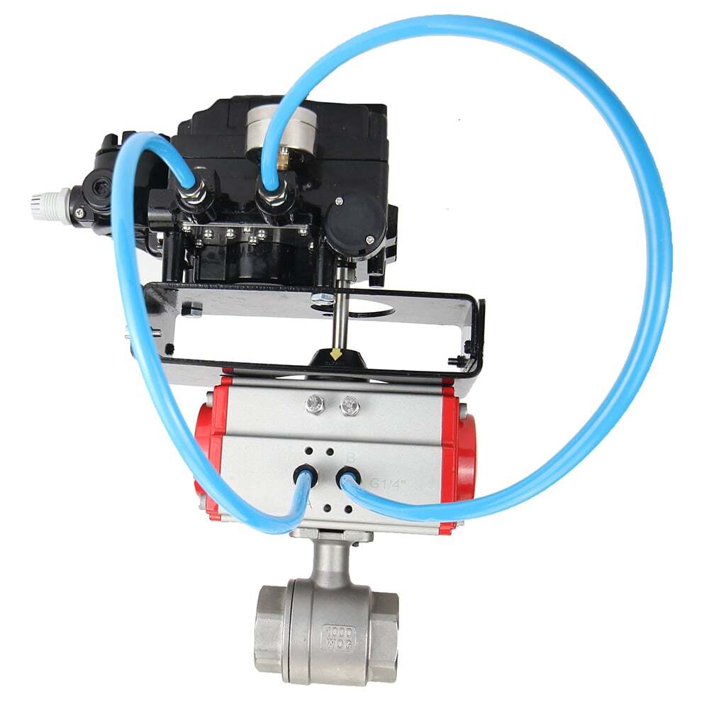 Stainless steel ball valve DNOVA kshmp316-DNOVA-sa-yt1000rsi, body material - stainless steel AISI 316, ball material - stainless steel AISI 316, seal - PTFE, pneumatic actuator operated