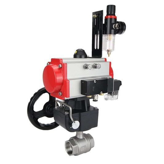 Stainless steel ball valve DNOVA kshmp316-DNOVA-da-4m310-24-hdm-afc2000, body material - stainless steel AISI 316, ball material - stainless steel AISI 316, seal - PTFE, pneumatic actuator operated