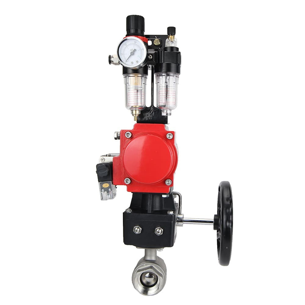 Válvula de bola de acero inoxidable DNOVA kshmp316-DNOVA-da-4m310-24-hdm-afc2000, material del cuerpo: acero inoxidable AISI 316, material de la bola: acero inoxidable AISI 316, junta: PTFE, accionamiento neumático.