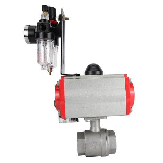 Stainless steel ball valve DNOVA kshmp316-DNOVA-sa-4m310-24-afc2000, body material - stainless steel AISI 316, ball material - stainless steel AISI 316, seal - PTFE, pneumatic actuator operated