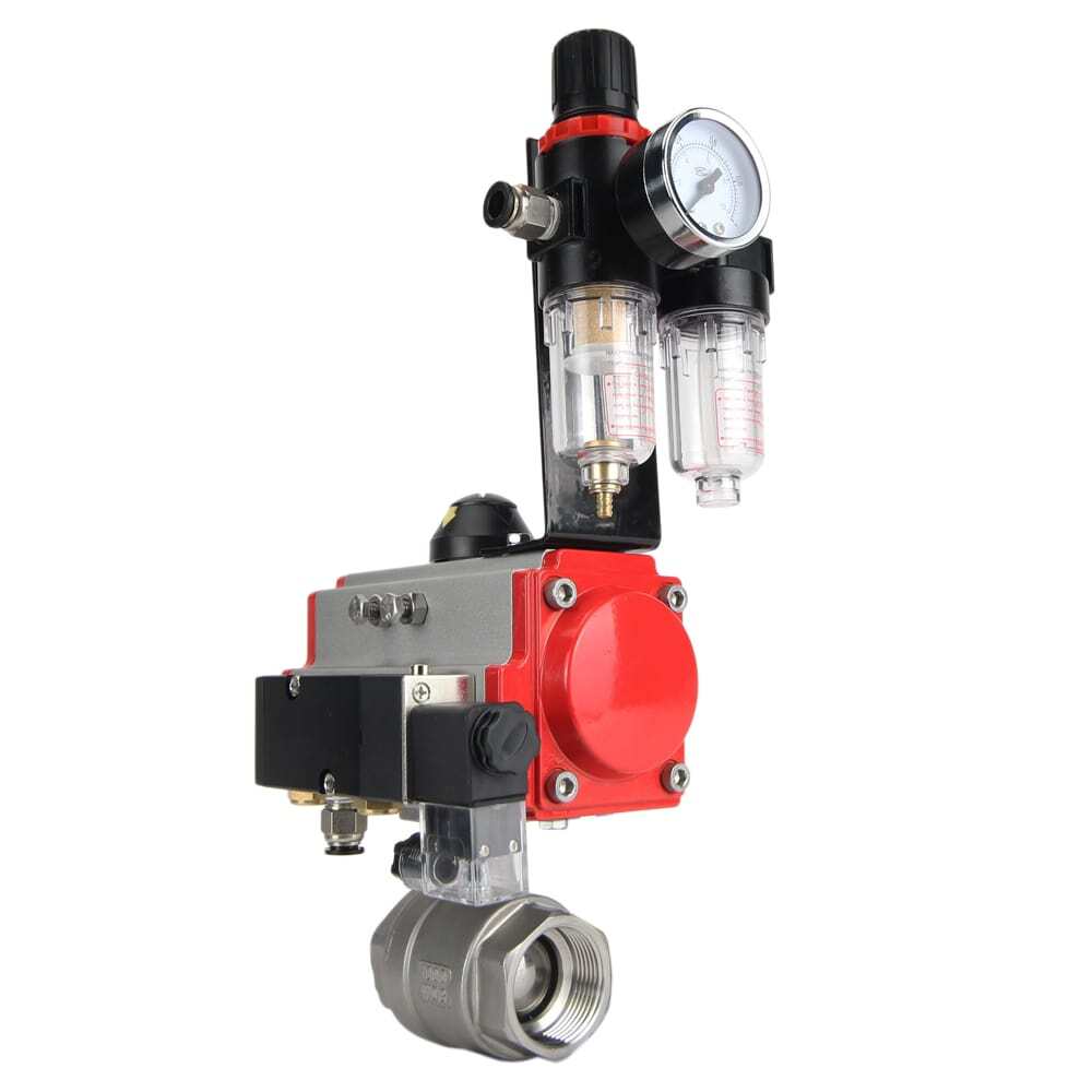 Válvula de bola de acero inoxidable DNOVA kshmp316-DNOVA-da-4m310-110/220-afc2000, material del cuerpo: acero inoxidable AISI 316, material de la bola: acero inoxidable AISI 316, junta: PTFE, accionamiento neumático.