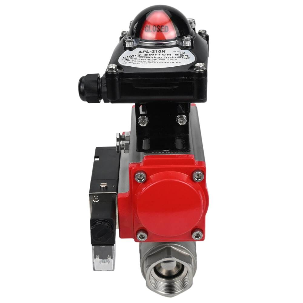Stainless steel ball valve DNOVA BVMP.316.230-ISO 914 PSI, threaded, full port, body material - stainless steel AISI 316, with double-acting pneumatic actuator DNOVA DA, pneumatic distributor 4M310-08 24V, limit switch block APL-410N EX
