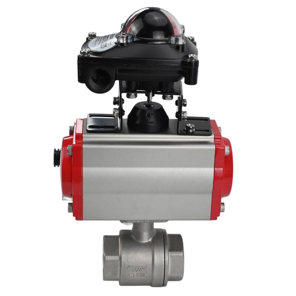 Stainless steel ball valve DNOVA BVMP.316.230-ISO 914 PSI, threaded, full port, body material - stainless steel AISI 316, with double-acting pneumatic actuator DNOVA DA, pneumatic distributor 4M310-08 24V, limit switch block APL-410N EX