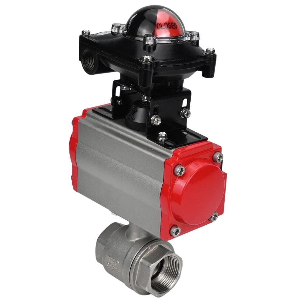 Stainless steel ball valve DNOVA BVMP.316.230-ISO 914 PSI, threaded, full port, body material - stainless steel AISI 316, with double-acting pneumatic actuator DNOVA DA, pneumatic distributor 4M310-08 220V and limit switch block APL-410N EX