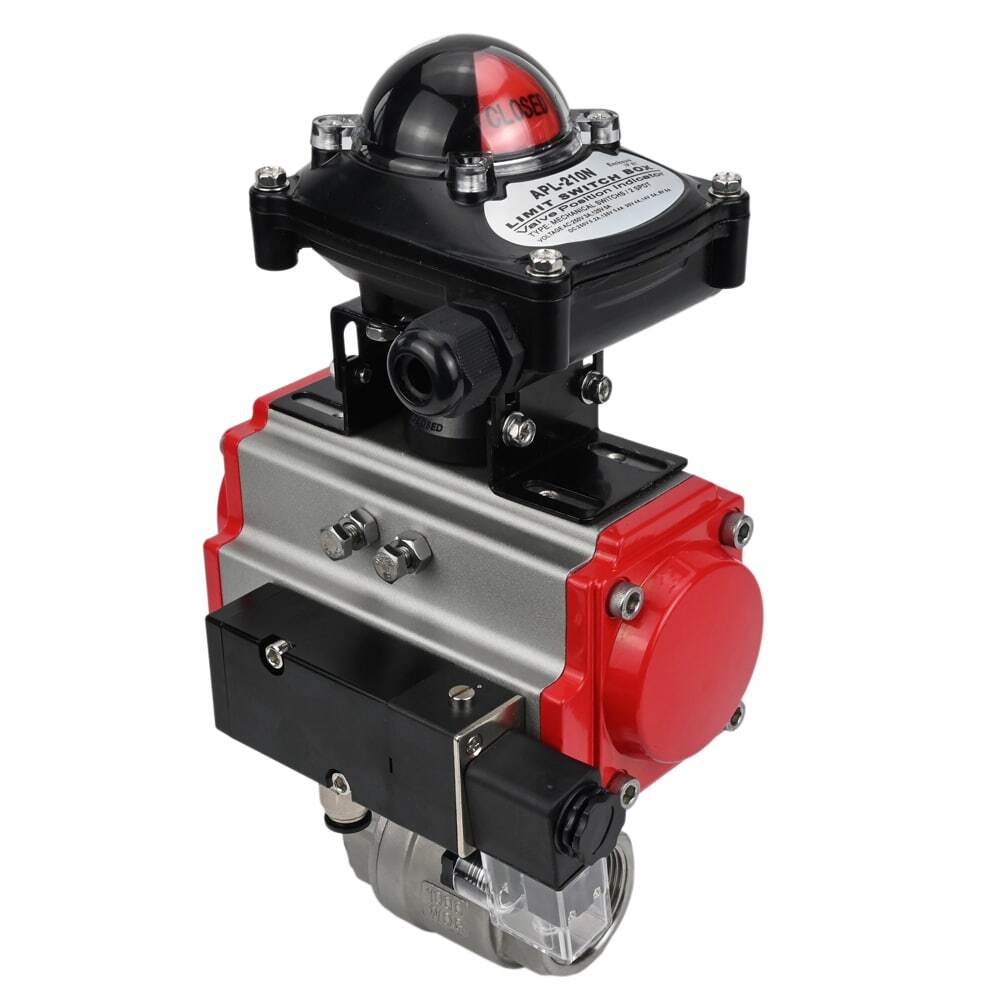 Stainless steel ball valve DNOVA BVMP.316.230-ISO 914 PSI, threaded, full port, body material - stainless steel AISI 316, with double-acting pneumatic actuator DNOVA DA, pneumatic distributor 4M310-08 24V, limit switch block APL-410N EX
