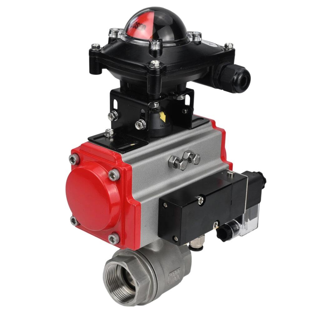 Stainless steel ball valve DNOVA BVMP.316.230-ISO 914 PSI, threaded, full port, body material - stainless steel AISI 316, with double-acting pneumatic actuator DNOVA DA, pneumatic distributor 4M310-08 24V, limit switch block APL-410N EX
