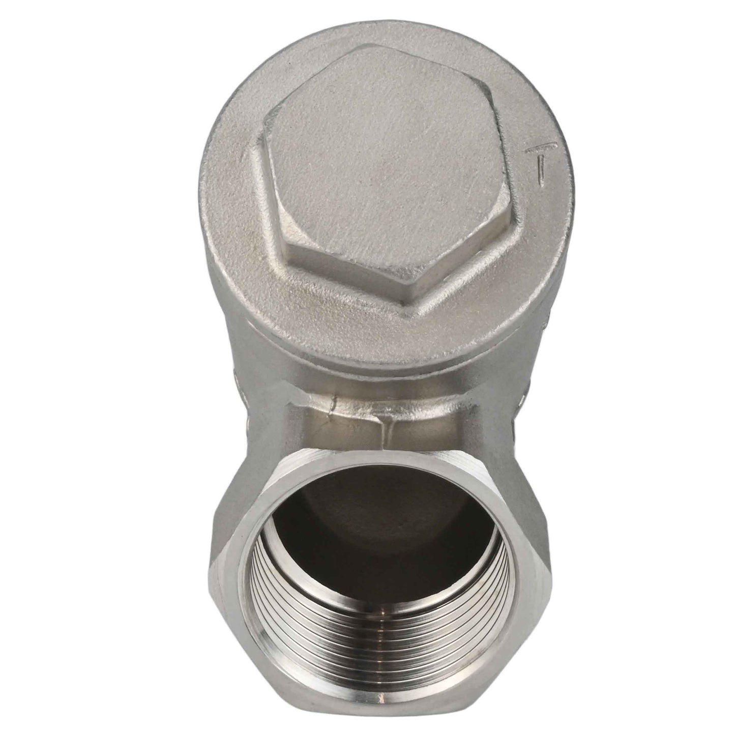 Spring check valve DNOVA VCSY3131P-T Y-shaped, body material - Stainless steel AISI 304, locking body material - Stainless steel 304, seal - PTFE, threaded