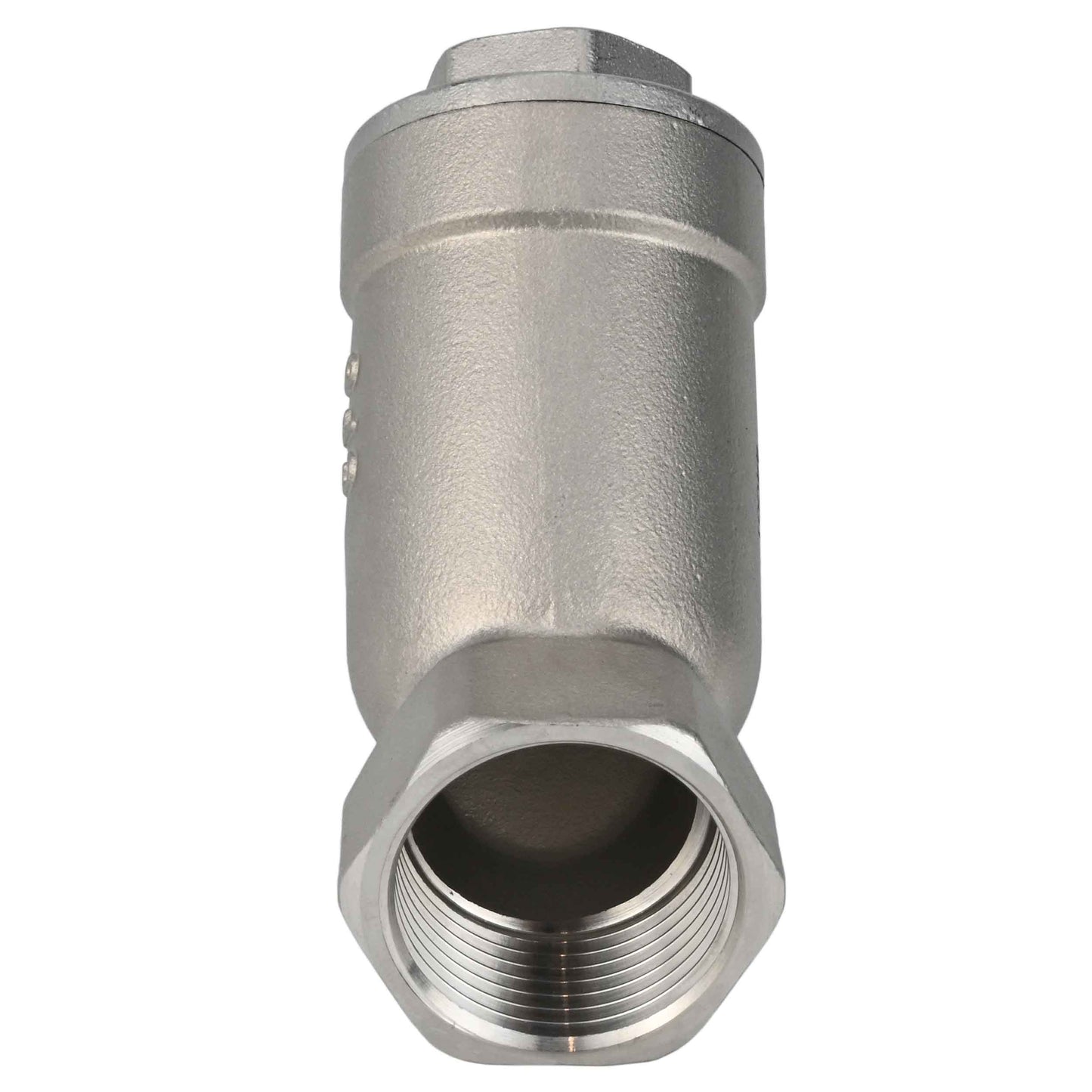 Spring check valve DNOVA VCSY3131P-T Y-shaped, body material - Stainless steel AISI 304, locking body material - Stainless steel 304, seal - PTFE, threaded