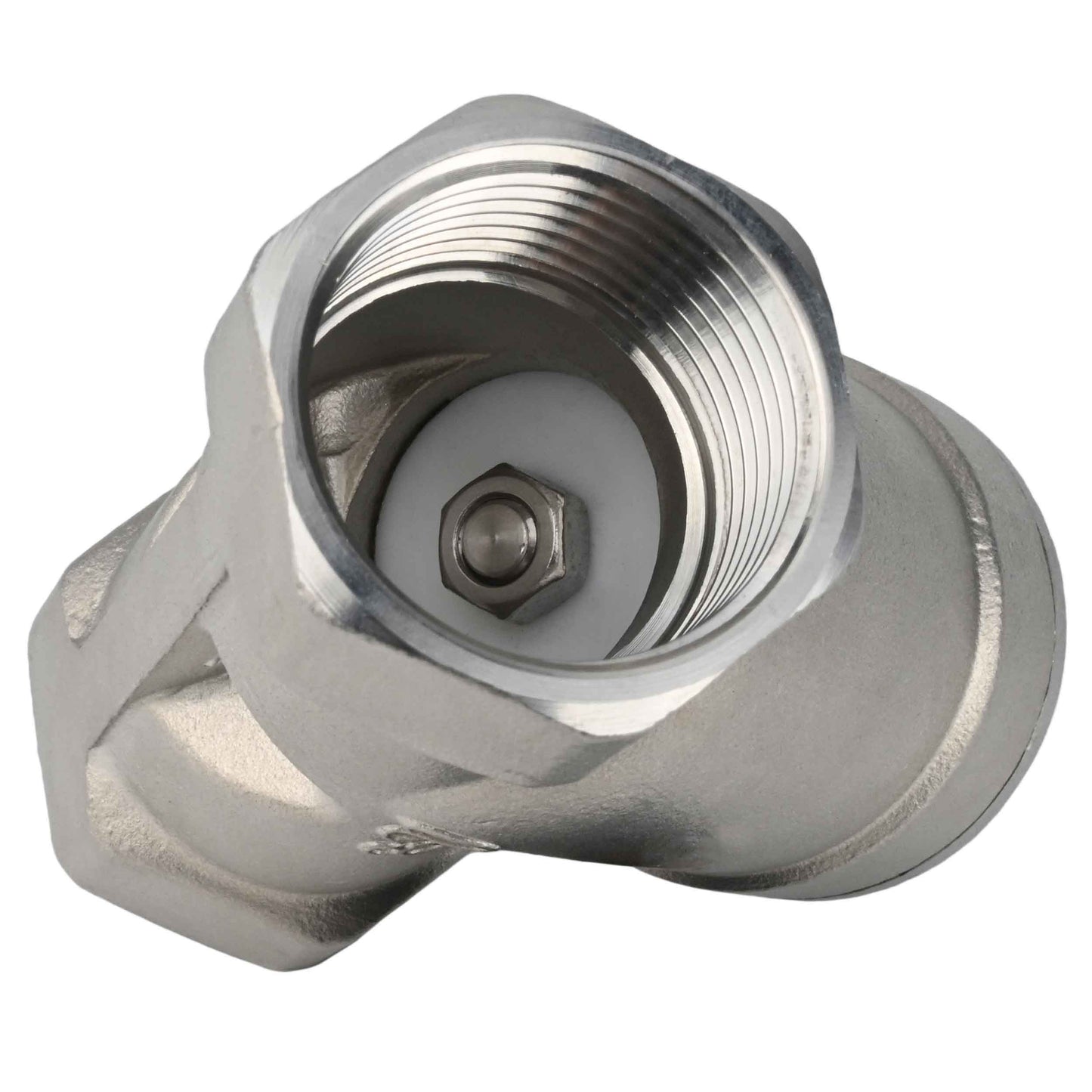 Spring check valve DNOVA VCSY3131P-T Y-shaped, body material - Stainless steel AISI 304, locking body material - Stainless steel 304, seal - PTFE, threaded