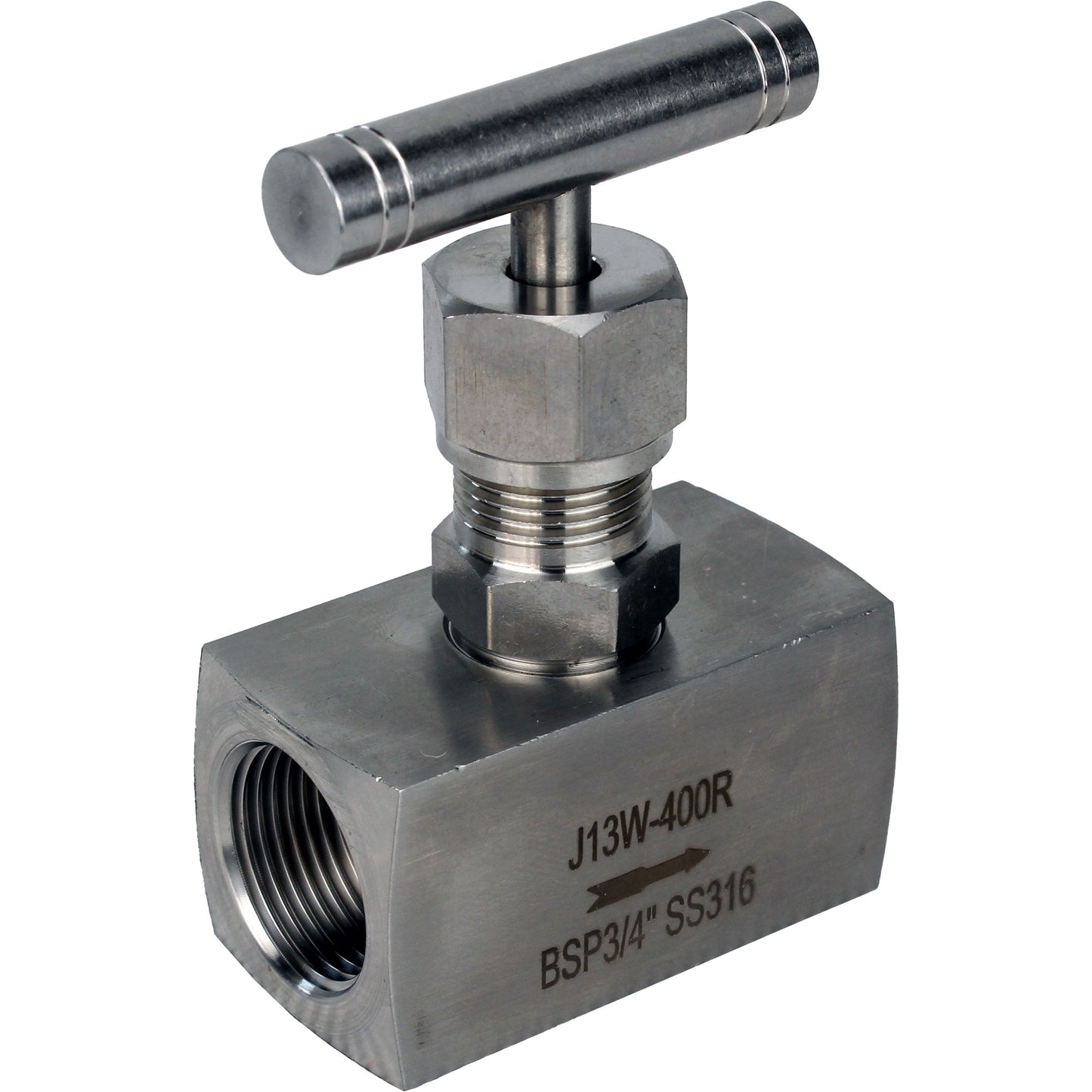 DNOVA VN32M-T-Ht threaded needle valve, body - stainless steel 316, seal - metal, with T-handle