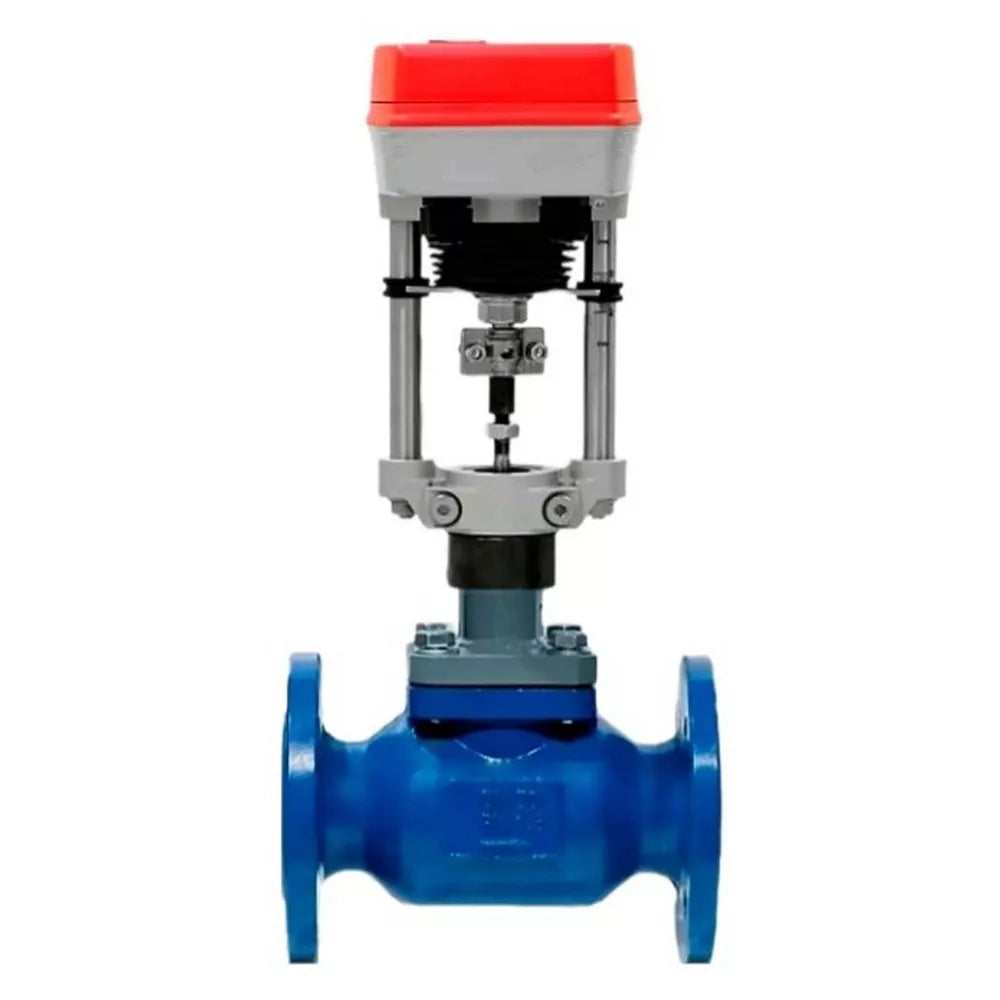 Two-way shut-off and regulating valve DNOVA VSR1-21MP-LED-F, body material - Carbon steel 25L cladding X20Cr13, locking body material - 40X13 steel, seal - PTFE, with electric drive TW500-XD24-S.12 (500N) 24V