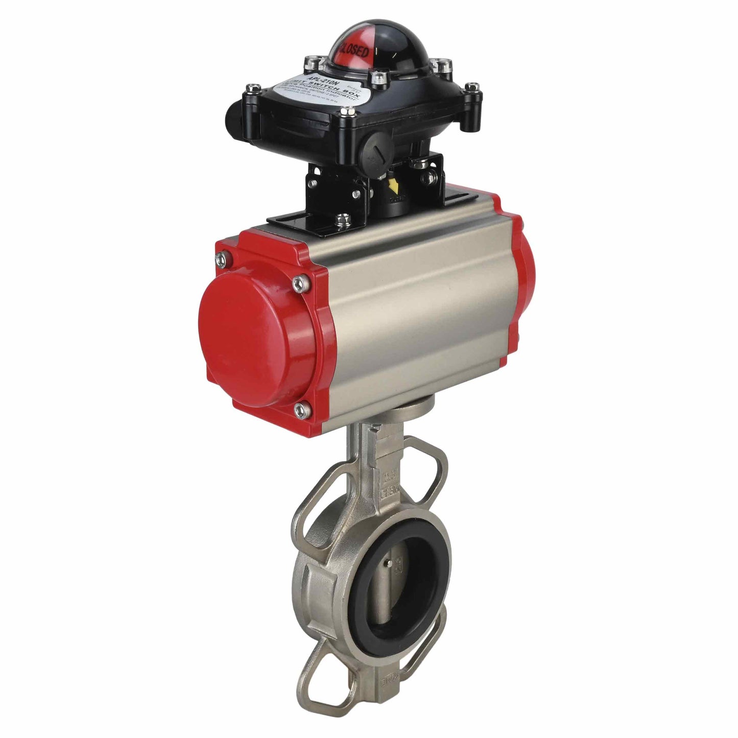 Válvula de mariposa de agua DNOVA 316l-viton-sa-apl210n, material del cuerpo - acero inoxidable AISI 316L, material del disco - acero inoxidable AISI 316L, sello - VITON, actuador neumático operado