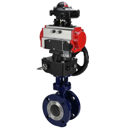 Water Butterfly Valve DNOVA WBV3EX-3432M-1W-F-ISO, body material - Carbon steel, disk material - Stainless steel AISI 316, seal - Metal, pneumatic actuator PA-DA double action, 4M310-08 24V, LSU APL-210N, handwheel MON