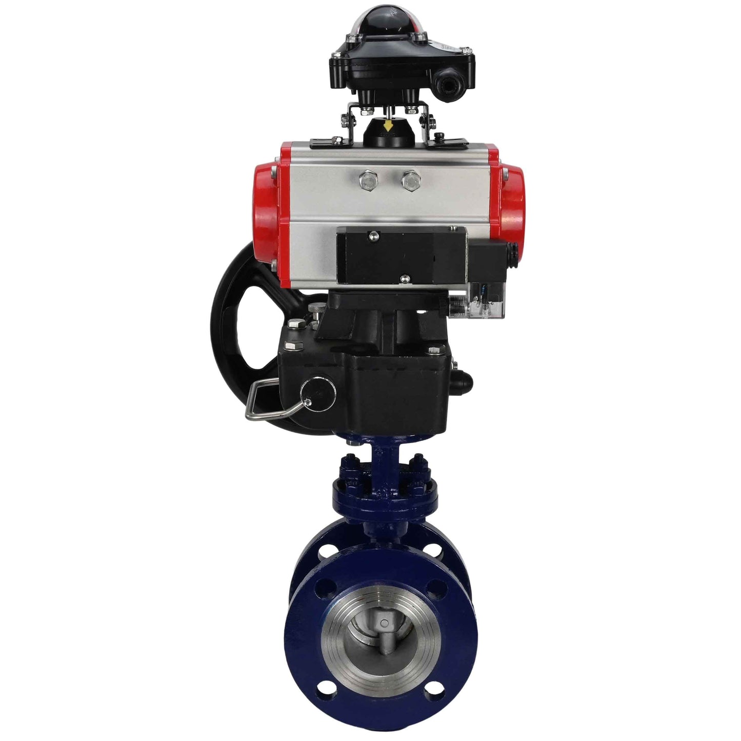 Water Butterfly Valve DNOVA WBV3EX-3432M-1W-F-ISO, body material - Carbon steel, disk material - Stainless steel AISI 316, seal - Metal, pneumatic actuator PA-DA double action, 4M310-08 24V, LSU APL-210N, handwheel MON