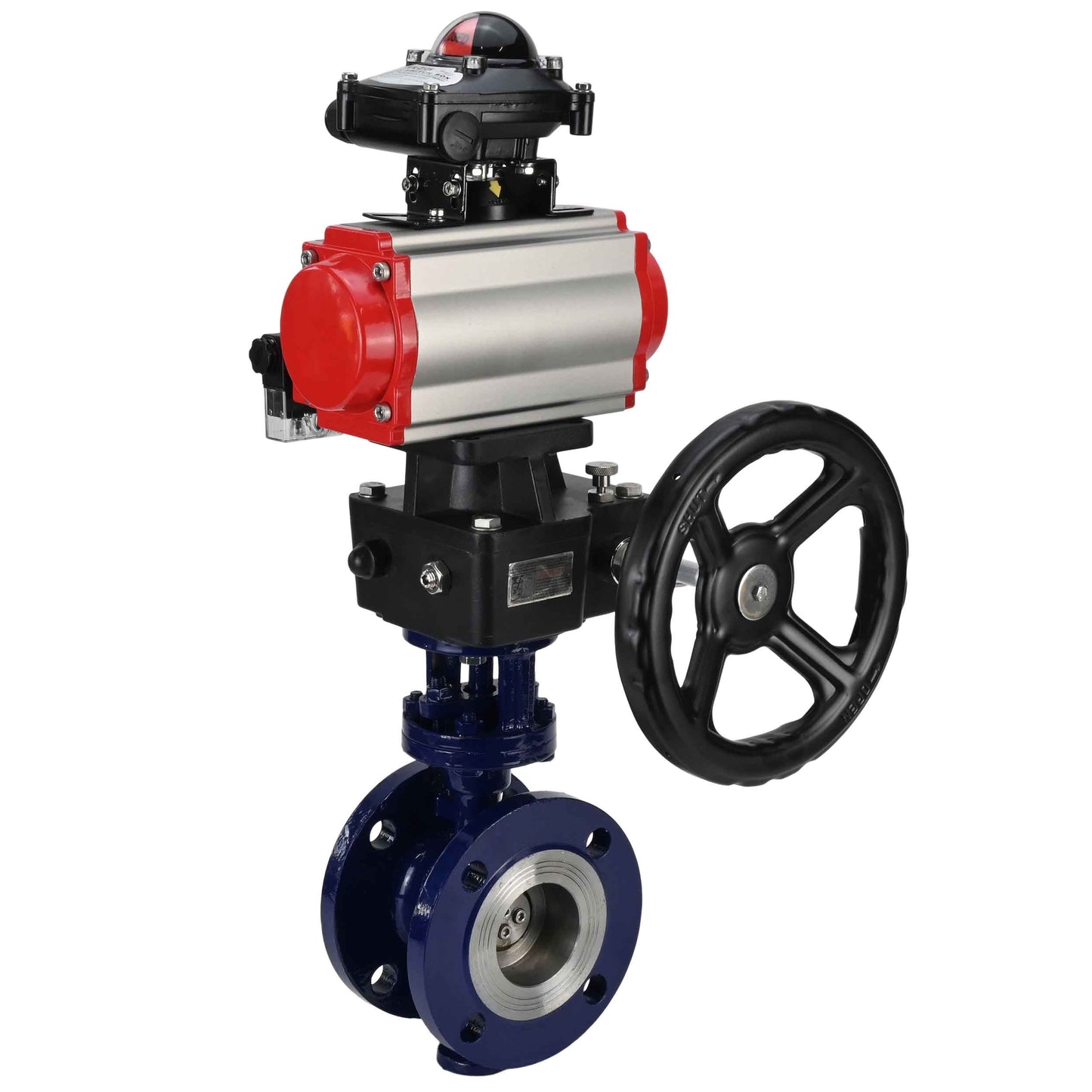 Water Butterfly Valve DNOVA WBV3EX-3432M-1W-F-ISO, body material - Carbon steel, disk material - Stainless steel AISI 316, seal - Metal, pneumatic actuator PA-DA double action, 4M310-08 24V, LSU APL-210N, handwheel MON