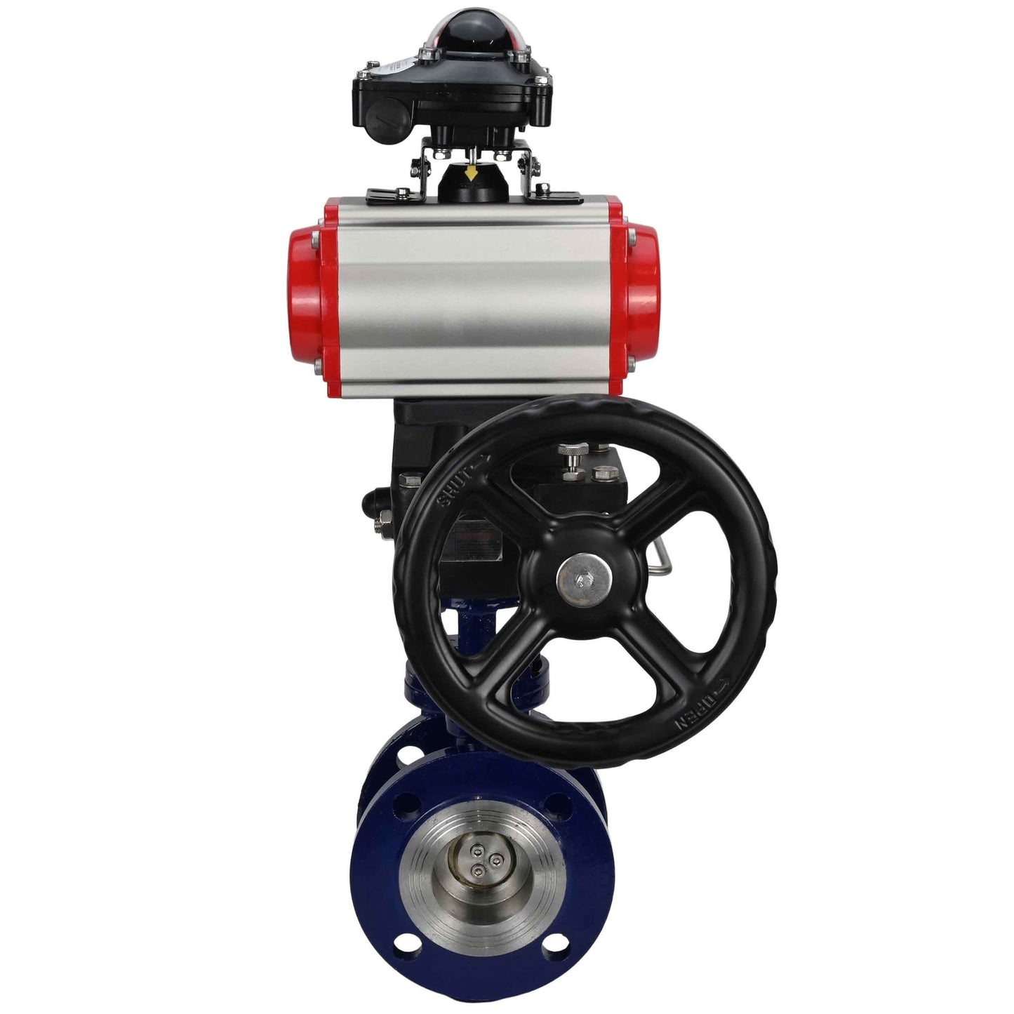 Water Butterfly Valve DNOVA WBV3EX-3432M-1W-F-ISO, body material - Carbon steel, disk material - Stainless steel AISI 316, seal - Metal, pneumatic actuator PA-DA double action, 4M310-08 24V, LSU APL-210N, handwheel MON