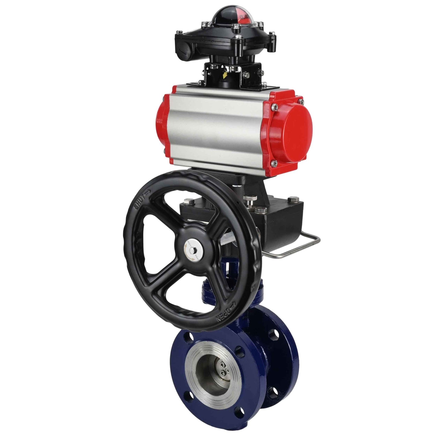 Water Butterfly Valve DNOVA WBV3EX-3432M-1W-F-ISO, body material - Carbon steel, disk material - Stainless steel AISI 316, seal - Metal, pneumatic actuator PA-DA double action, 4M310-08 24V, LSU APL-210N, handwheel MON