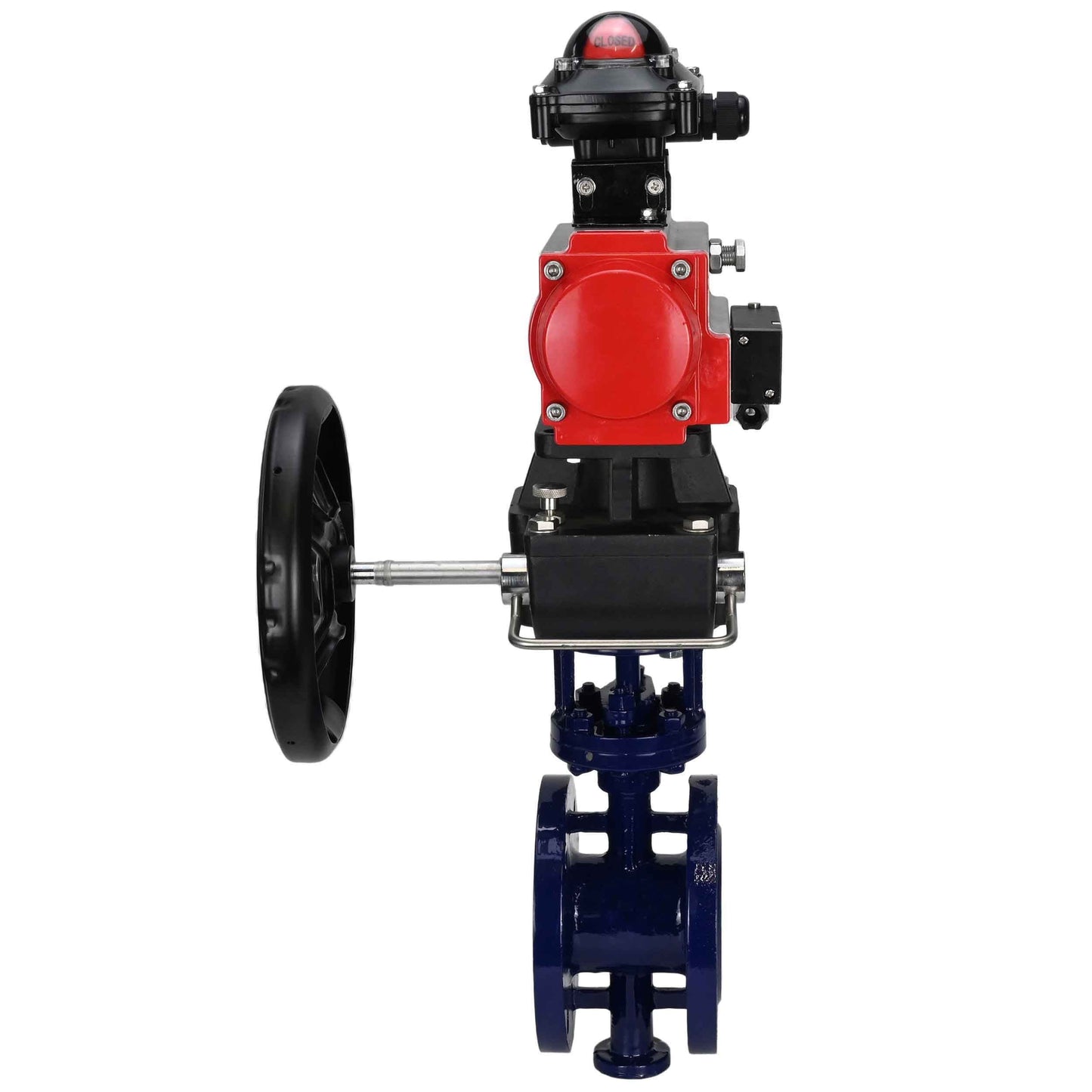 Water Butterfly Valve DNOVA WBV3EX-3432M-1W-F-ISO, body material - Carbon steel, disk material - Stainless steel AISI 316, seal - Metal, pneumatic actuator PA-DA double action, 4M310-08 24V, LSU APL-210N, handwheel MON