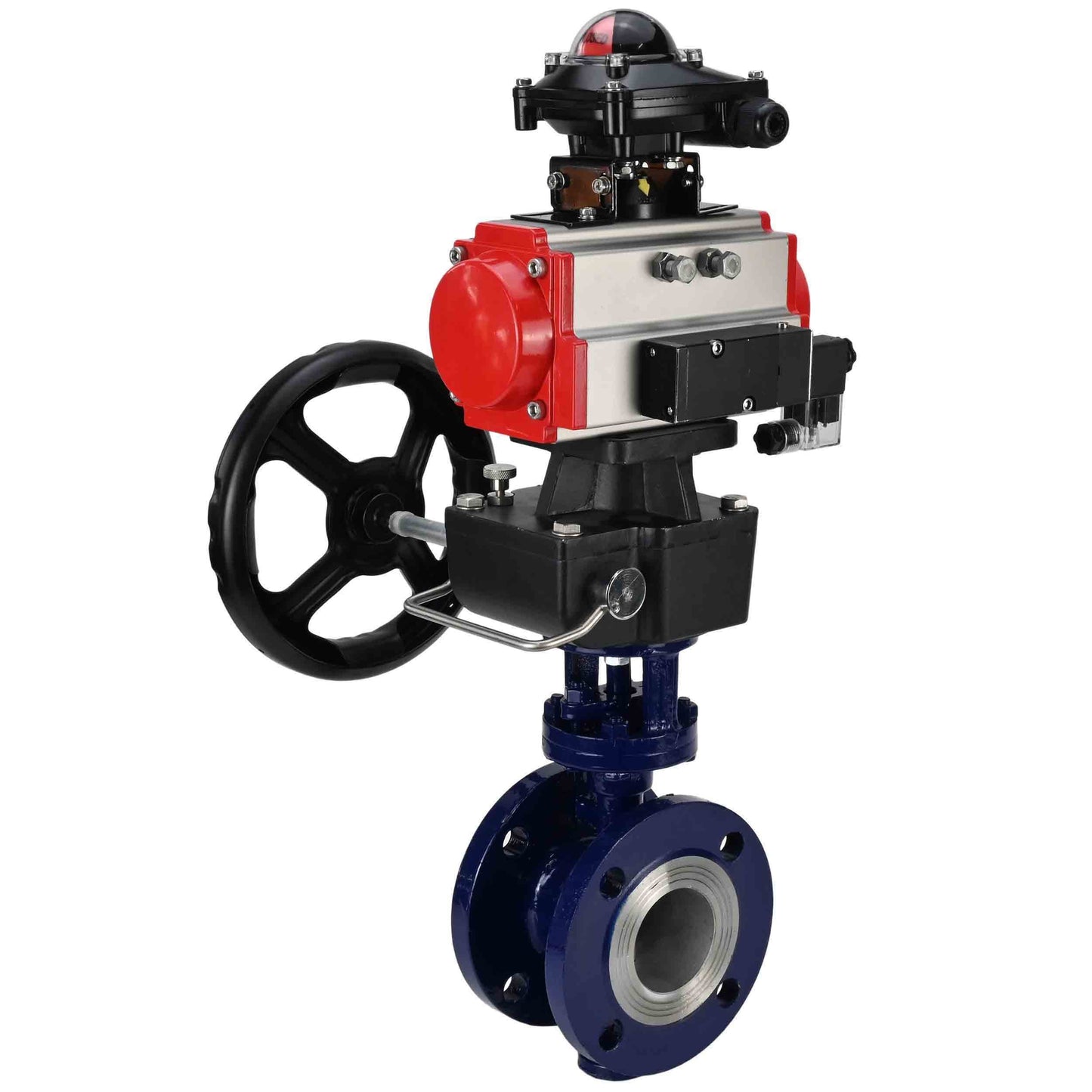 Water Butterfly Valve DNOVA WBV3EX-3432M-1W-F-ISO, body material - Carbon steel, disk material - Stainless steel AISI 316, seal - Metal, pneumatic actuator PA-DA double action, 4M310-08 24V, LSU APL-210N, handwheel MON
