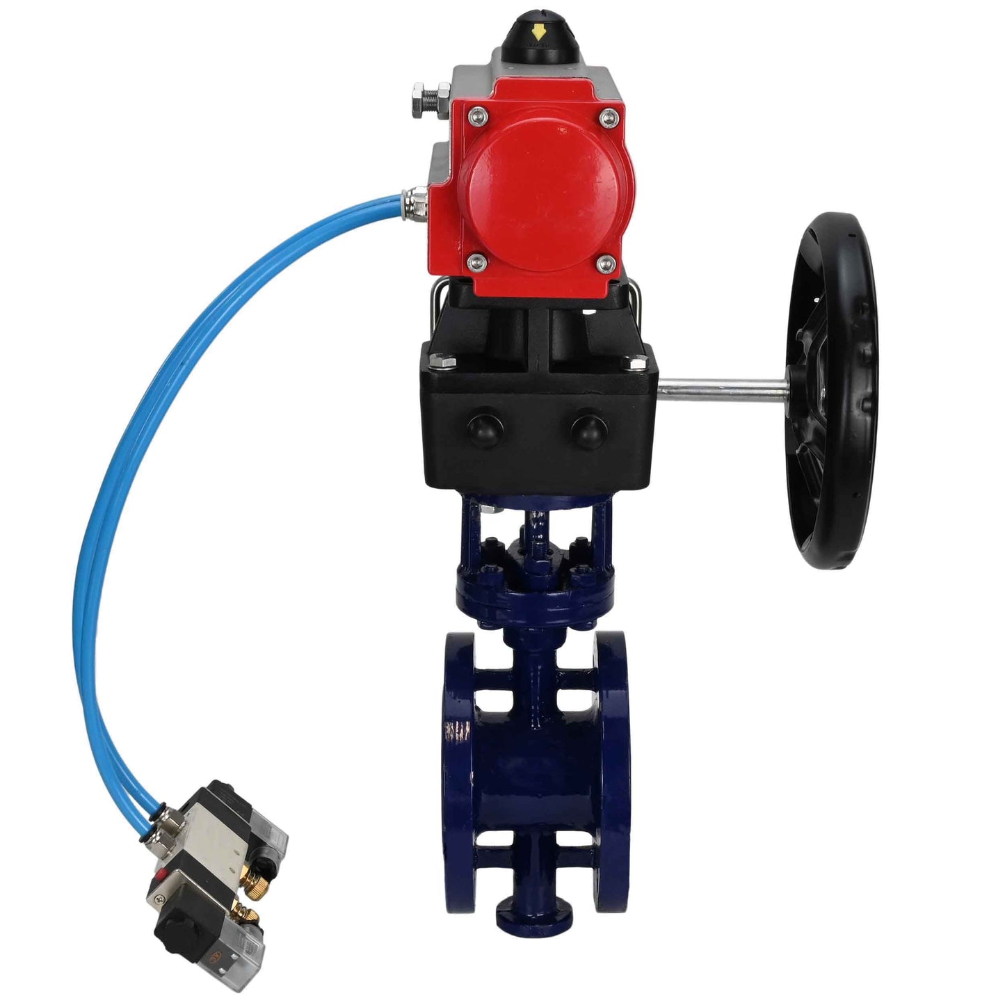 Water Butterfly Valve DNOVA WBV3EX-3432M-1W-F-ISO, body material - Carbon steel, disk material - Stainless steel AISI 316, seal - Metal, pneumatic actuator PA-DA double action, 4V320-08 220V handwheel MON