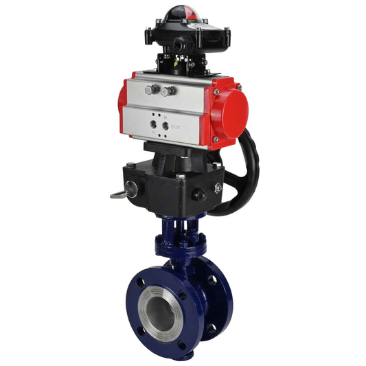Water Butterfly Valve DNOVA WBV3EX-3432M-1W-F-ISO, body material - Carbon steel, disk material - Stainless steel AISI 316, seal - Metal, pneumatic actuator PA-DA double action, LSU APL-210N, handwheel MON