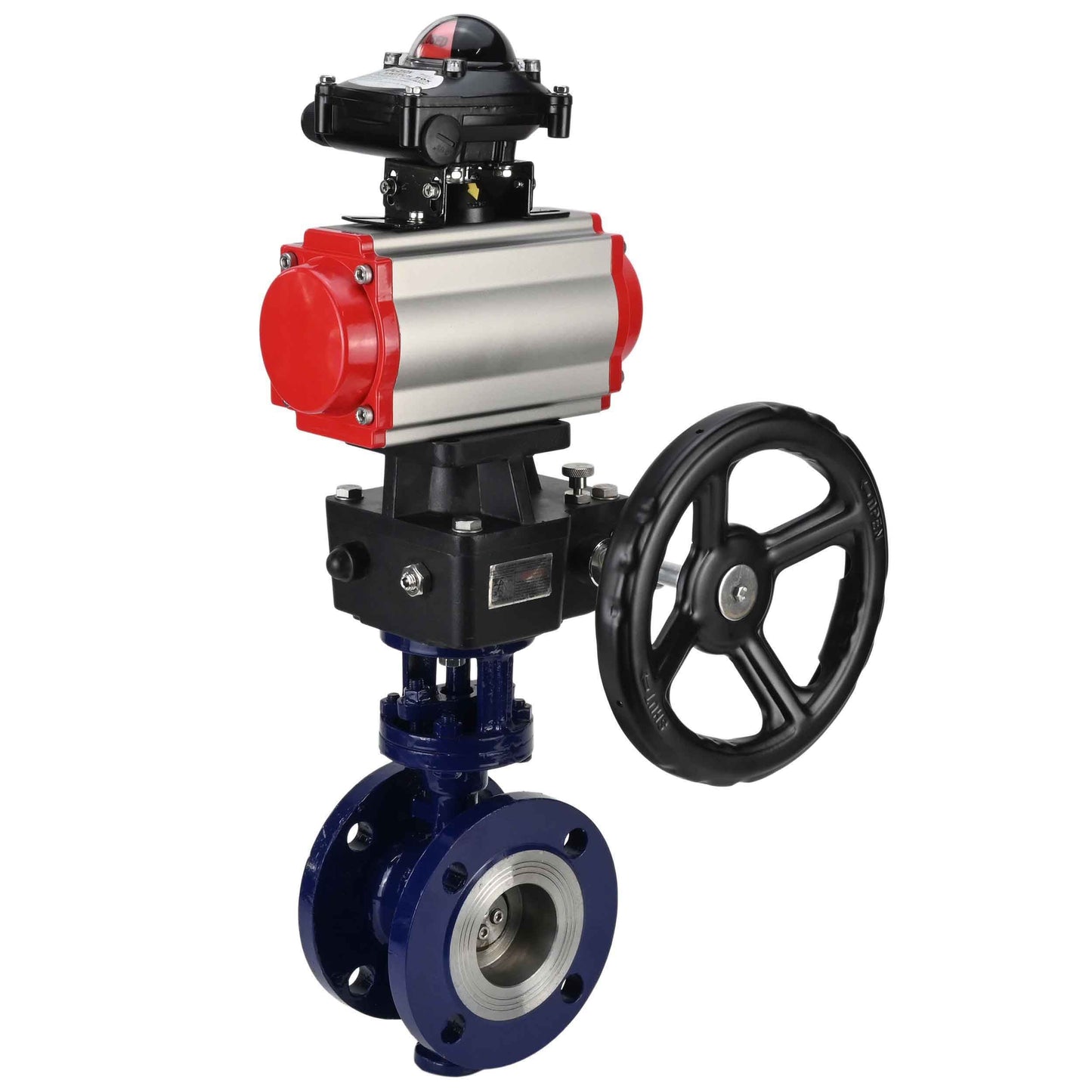 Water Butterfly Valve DNOVA WBV3EX-3432M-1W-F-ISO, body material - Carbon steel, disk material - Stainless steel AISI 316, seal - Metal, pneumatic actuator PA-DA double action, LSU APL-210N, handwheel MON